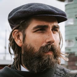 Fido Deep Blue Patterned Flat Cap In stock! Fawler