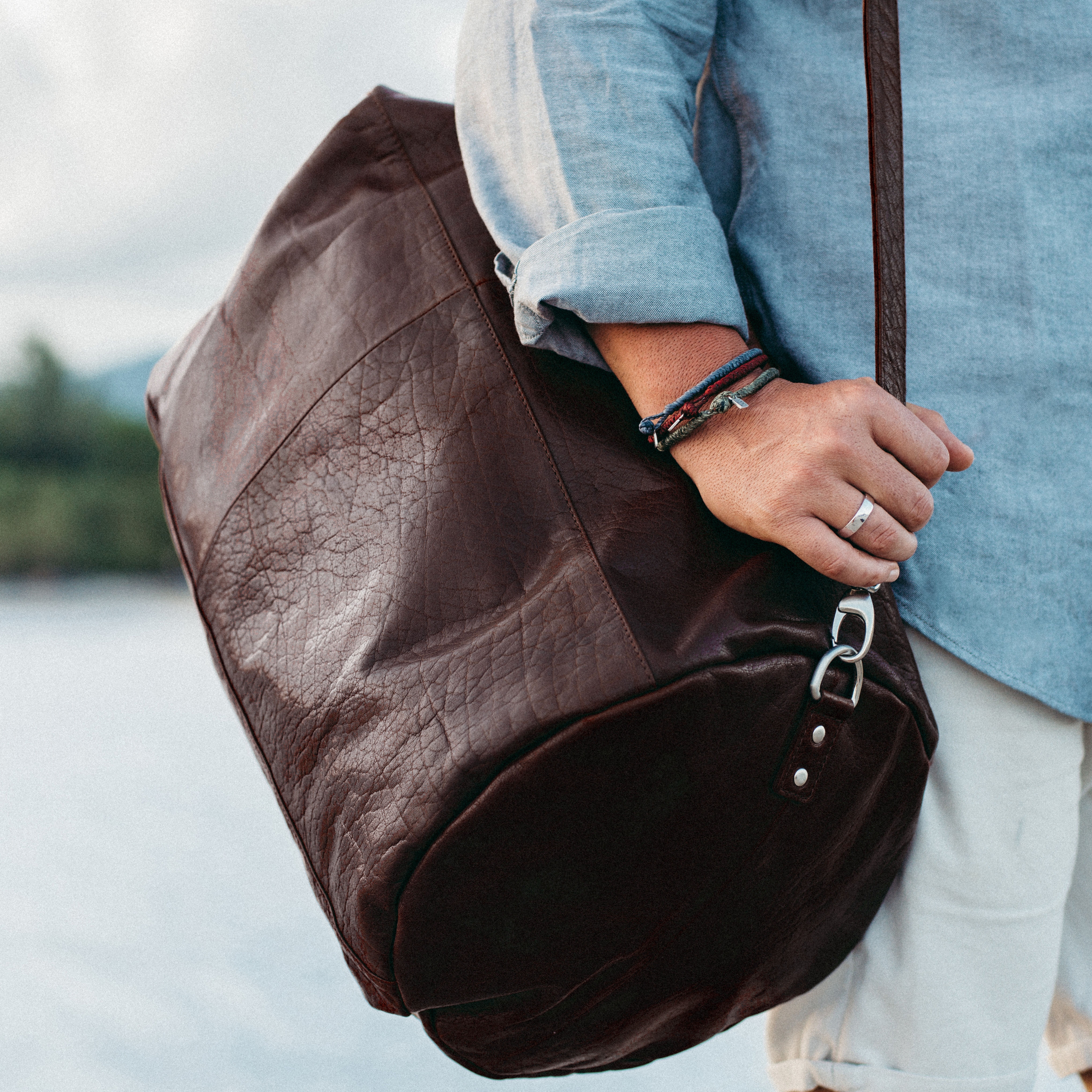 Geantă sport Duffel Montreal Classic din piele maro - 13