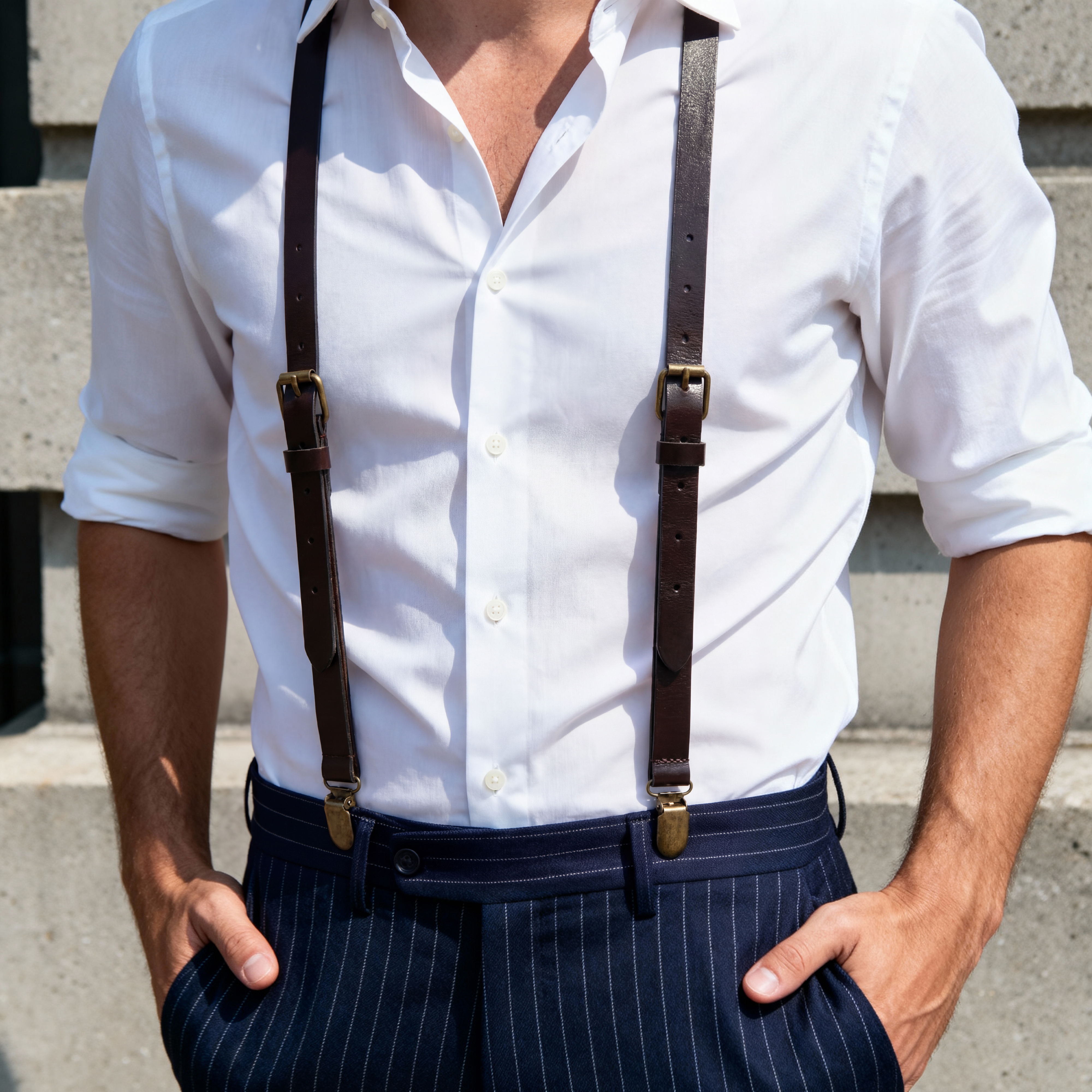 Mørkebrune Læder Y-ryg Clip-on Seler - 2