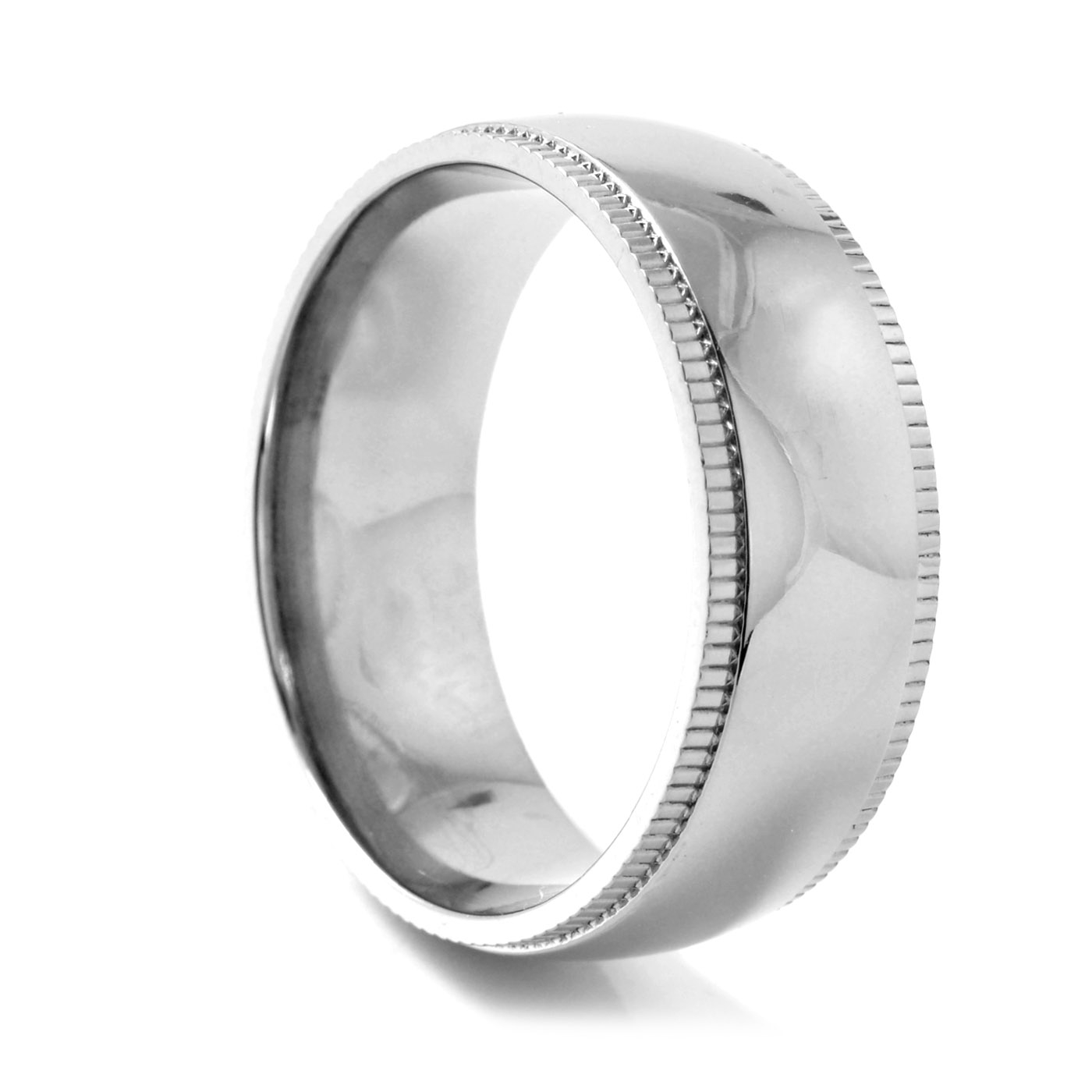 Grooved Edge Silver Titanium Ring - 1
