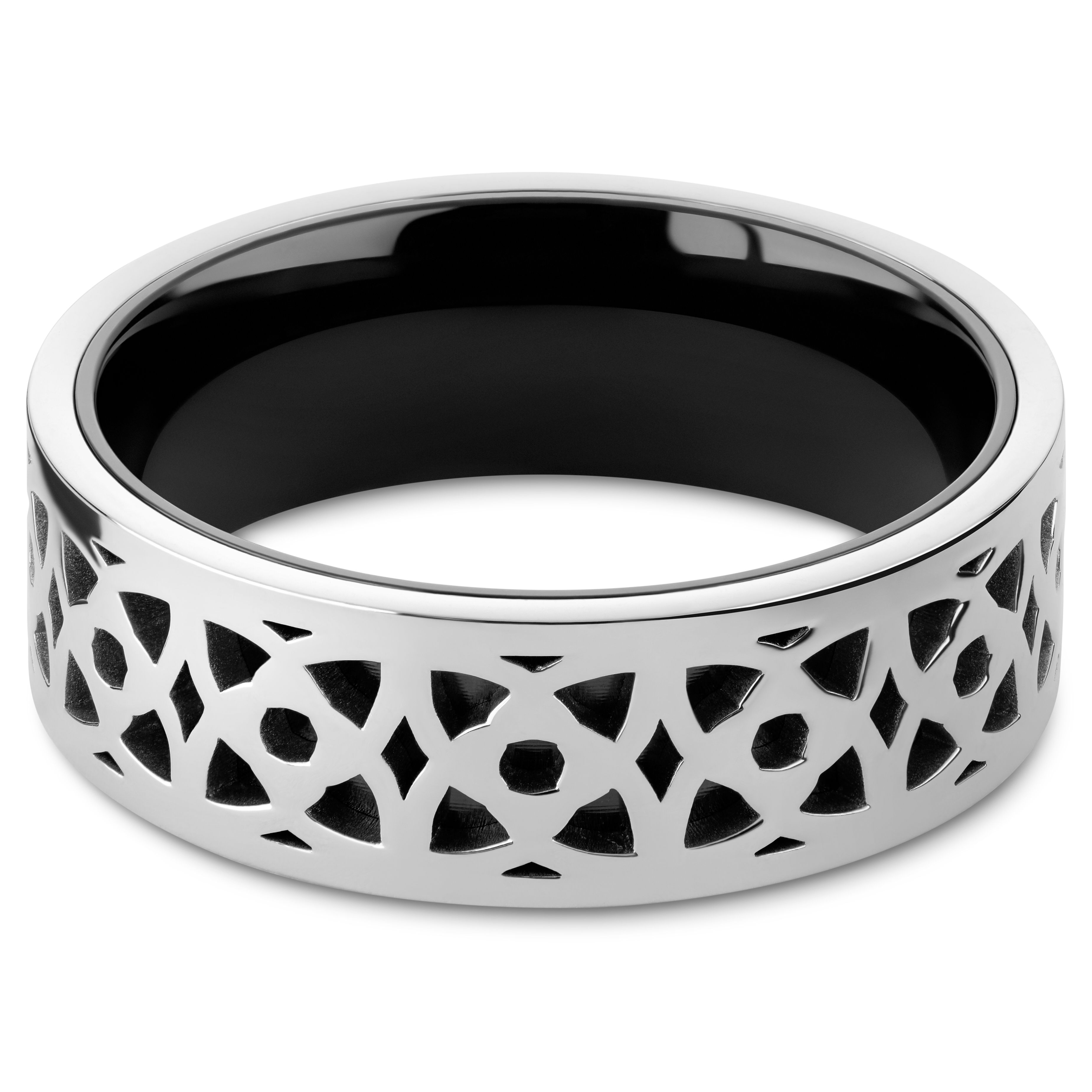 Hyperan | Anello in titanio color argento da 8 mm con motivo sulla superficie - 2