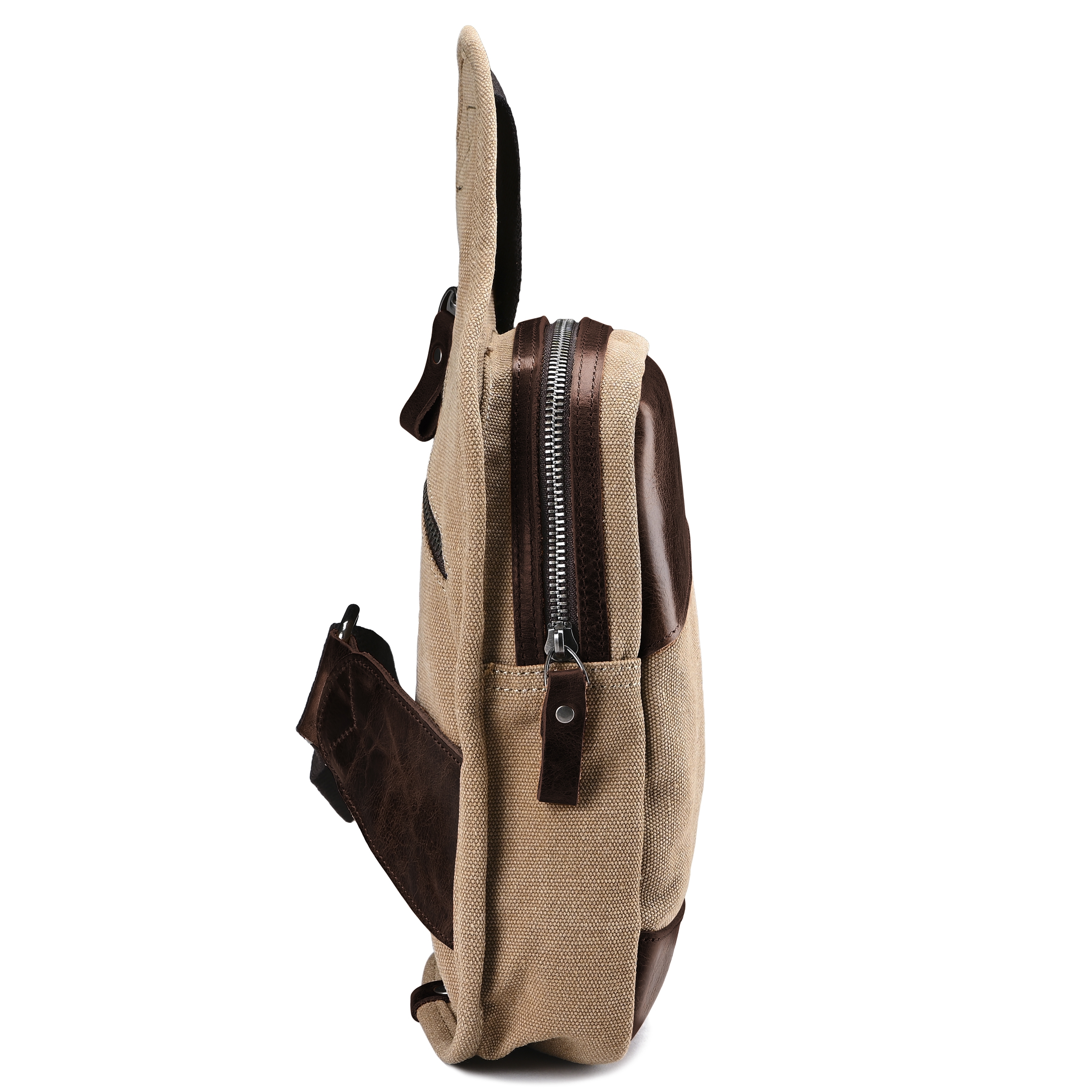 Khakigroene Crossbody Schoudertas van Canvas en Leer - 3