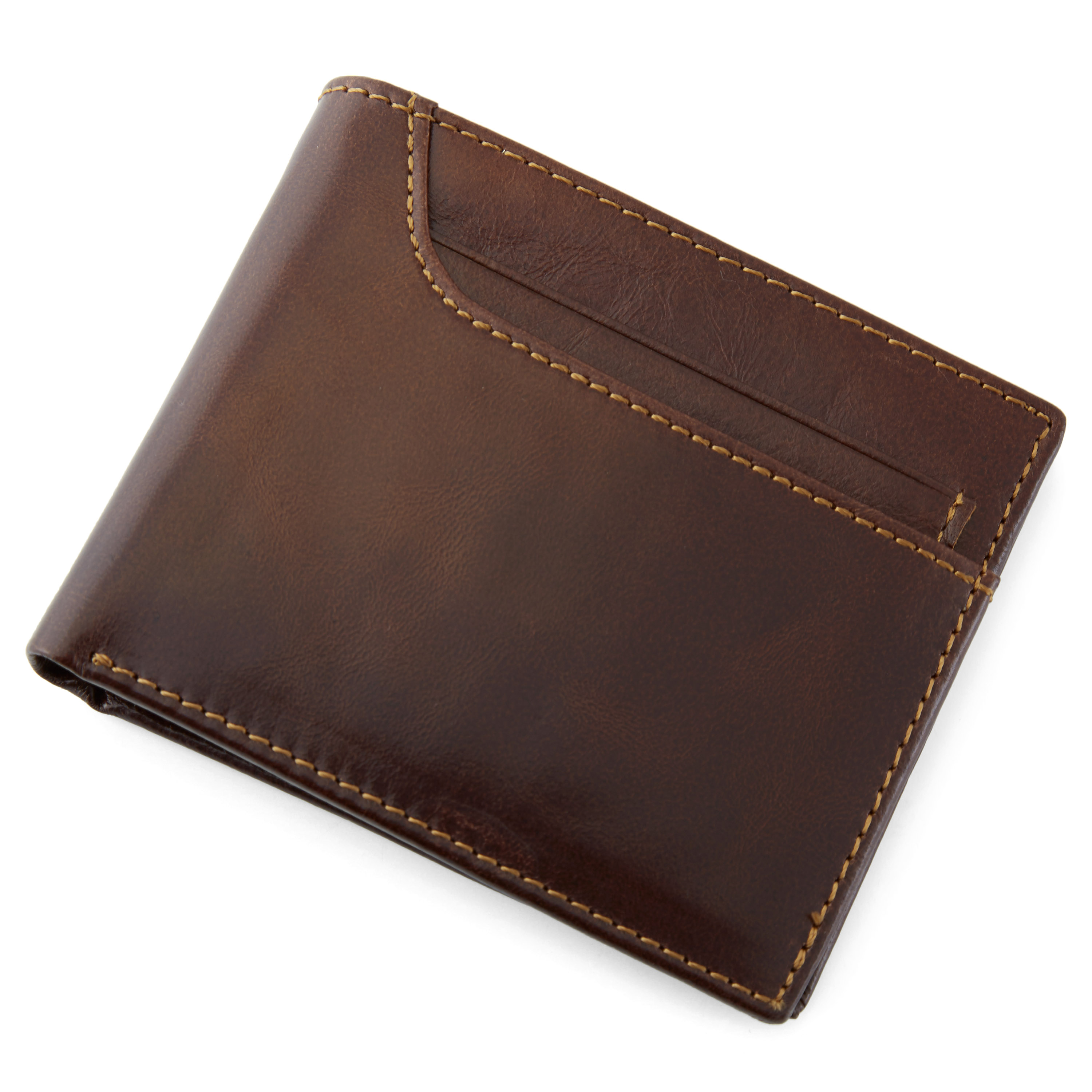 Asymetryczny i podwójnie składany portfel skórzany w rudawobrązowym kolorze - 6