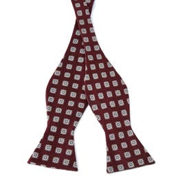 Burgundy & White Geometric Silk Self-Tie Bow Tie