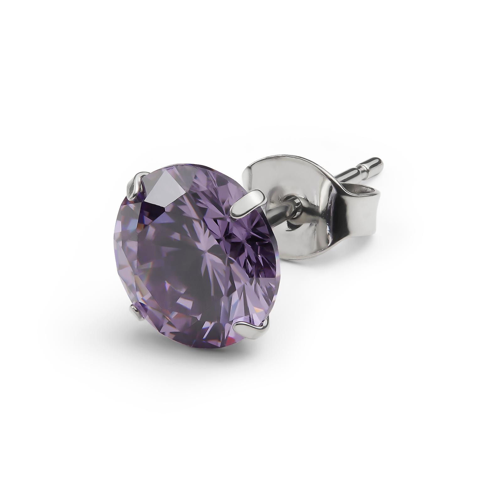Aura | 8mm Titanium Amethyst Purple Zirconia Stud Earring Aura | 8mm Titanium Amethyst Purple Zirconia Stud Earring