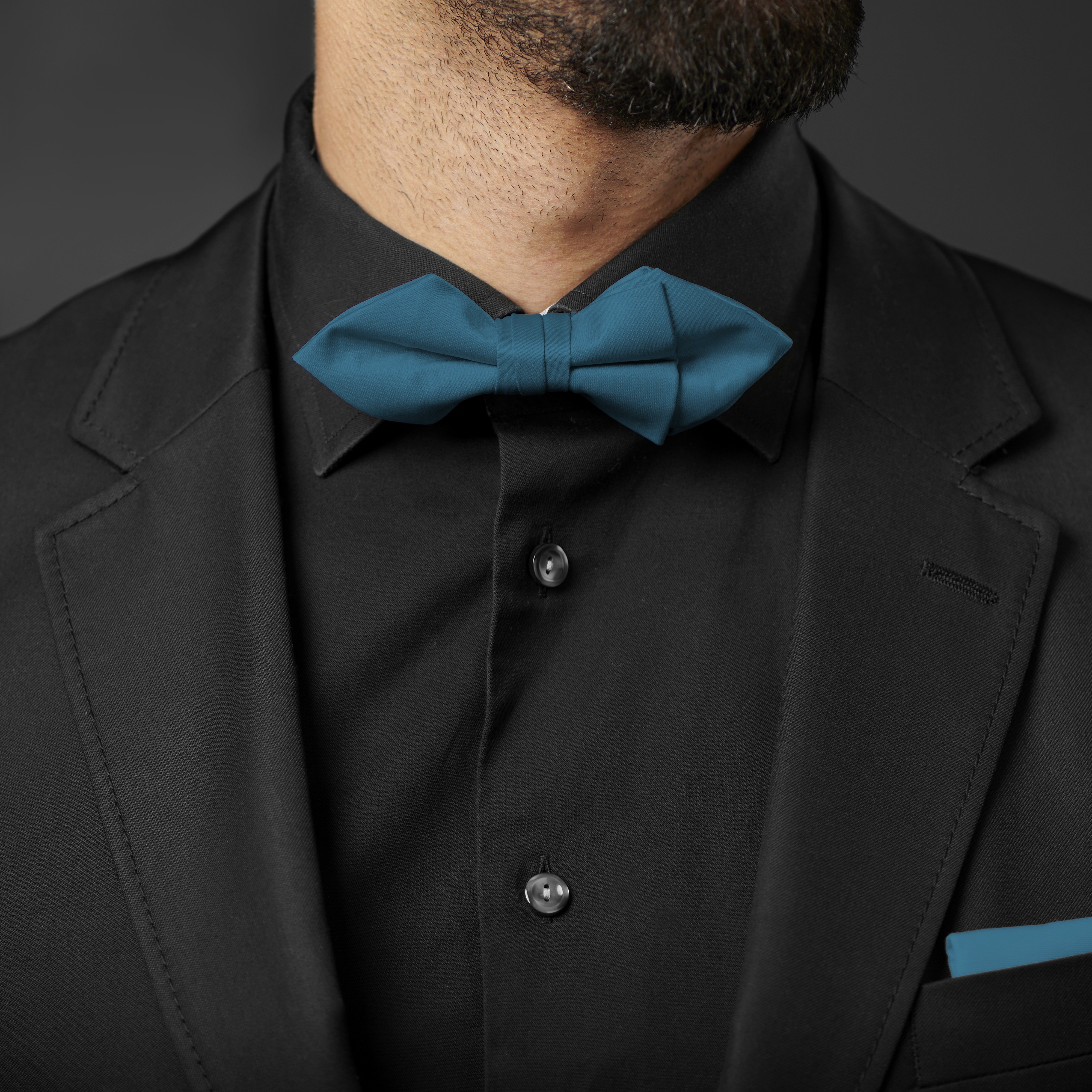 Noeud papillon classique en pointes bleu pétrole - 3
