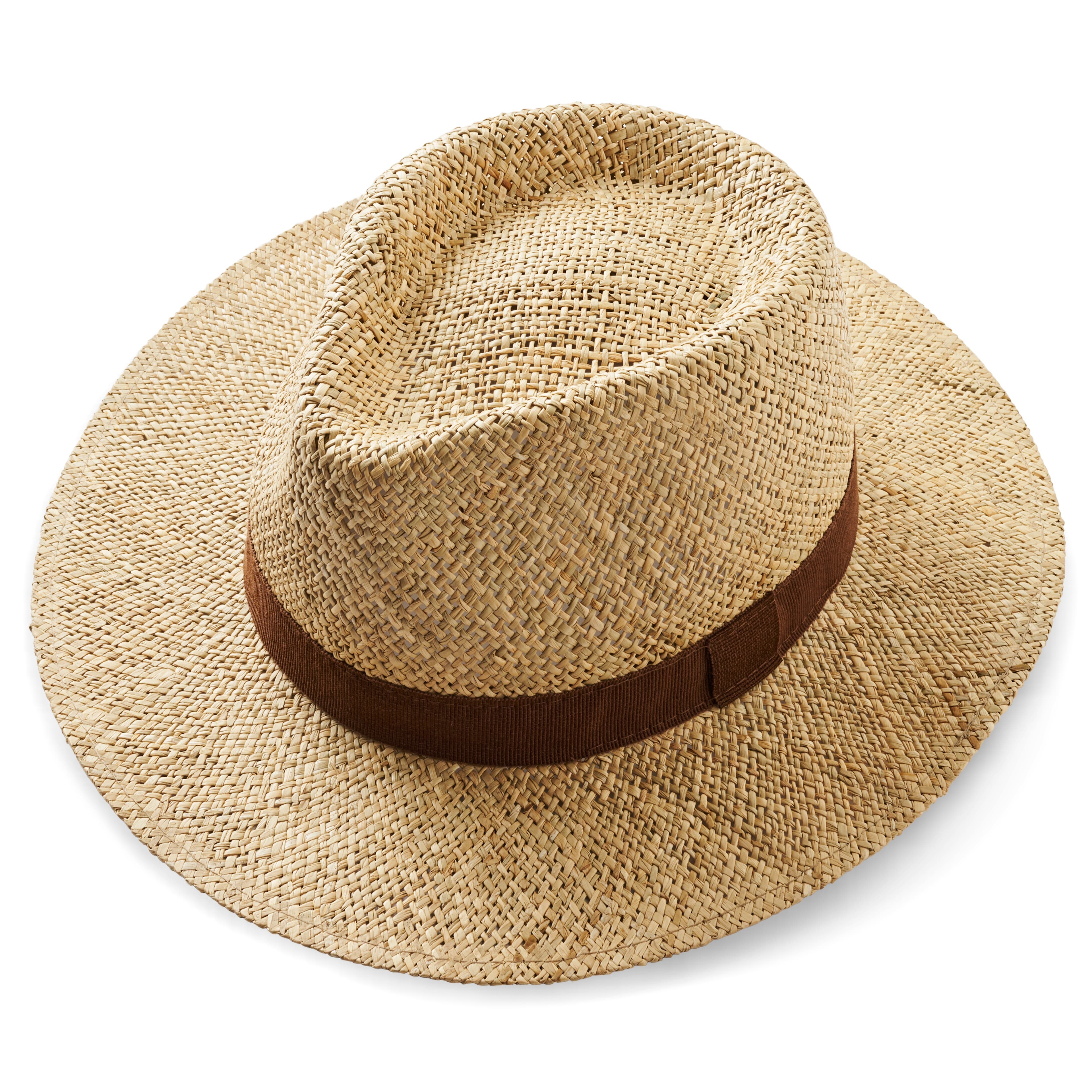 Prírodný slamený panamský klobúk s hnedou stuhou