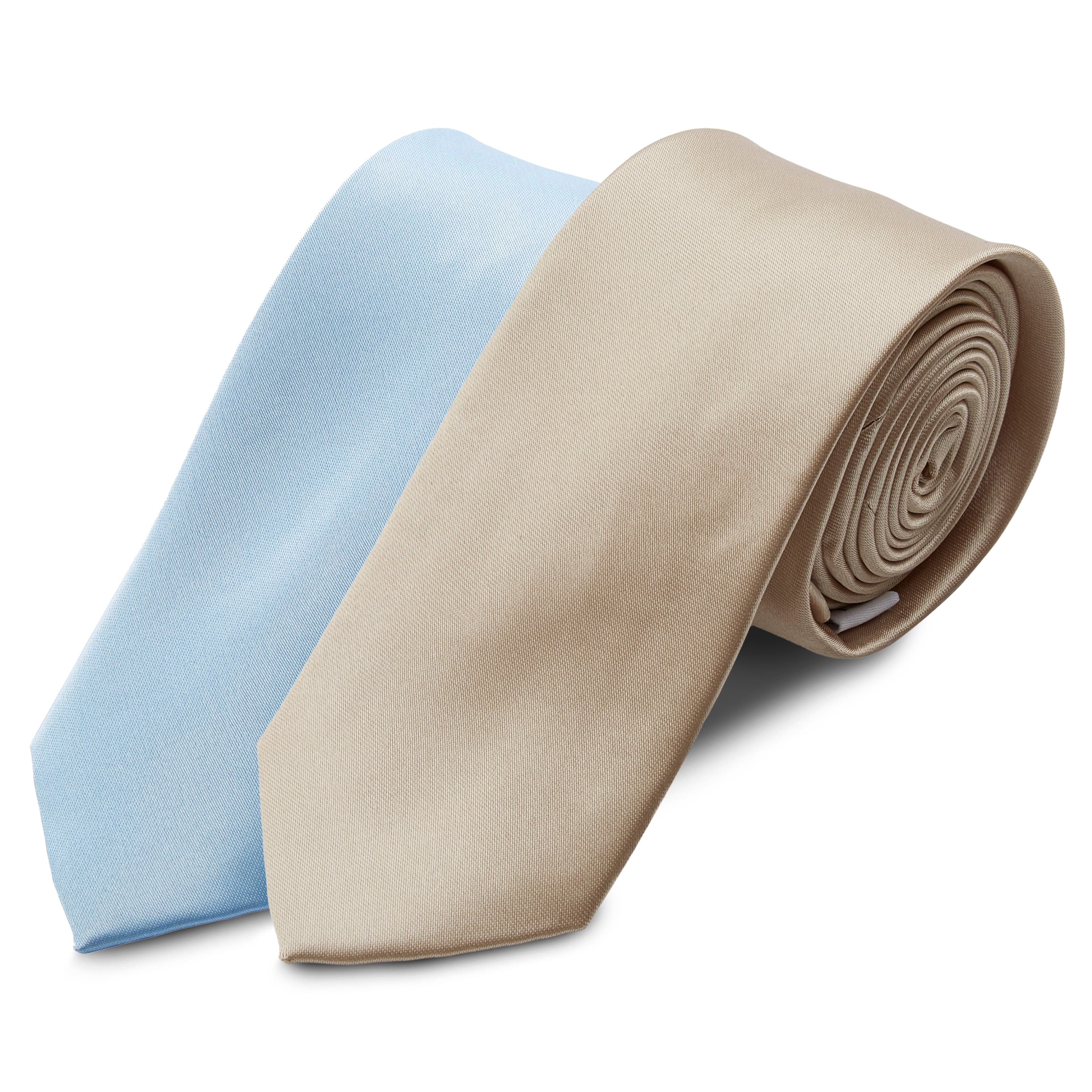 Комплект от 2 вратовръзки| Бебешко-синя и шампанско