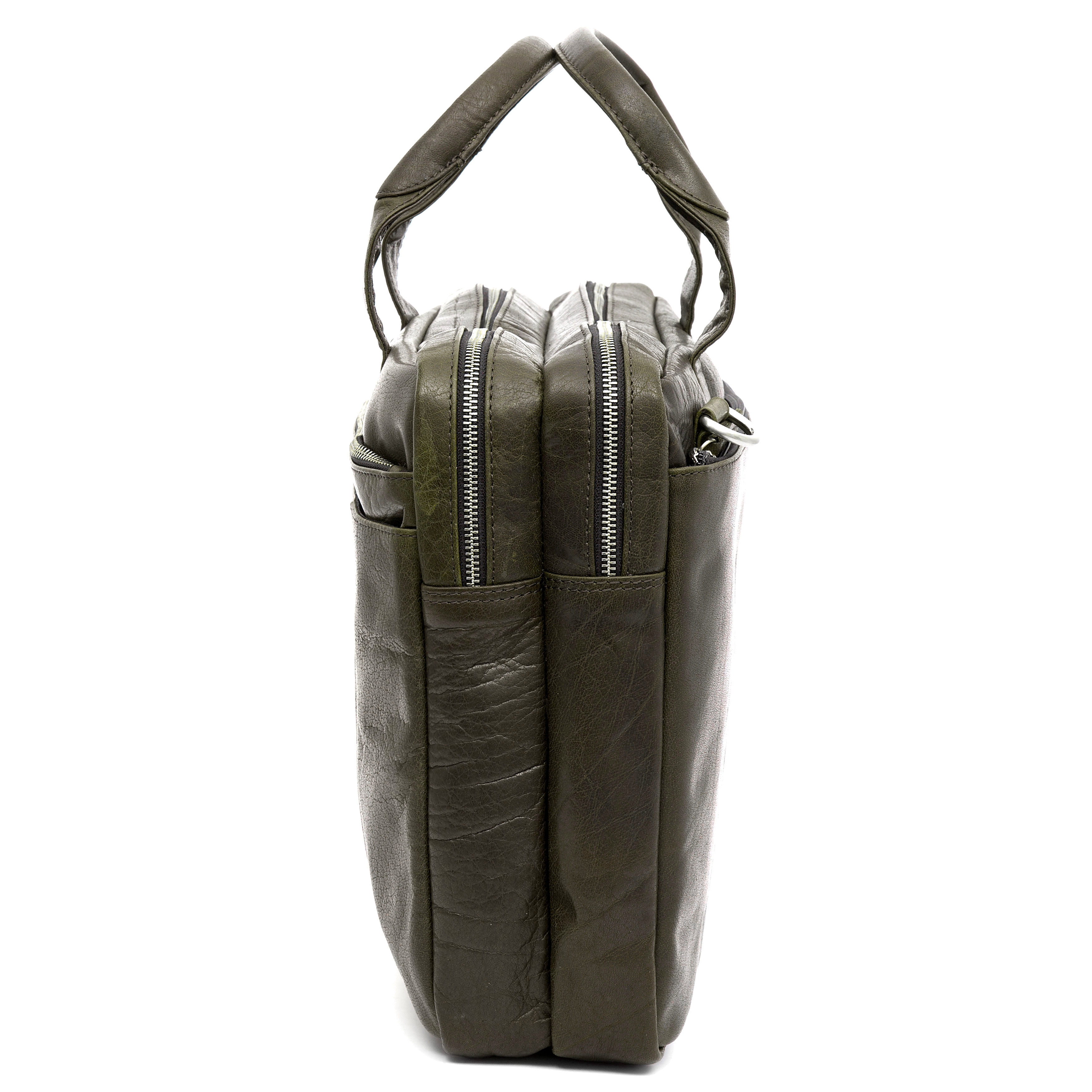 Montreal Olivengrønn Laptopveske av Skinn - 4