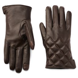 Brown Touchscreen Quilted Leather Gloves