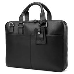 Scott Black Leather Laptop Briefcase 