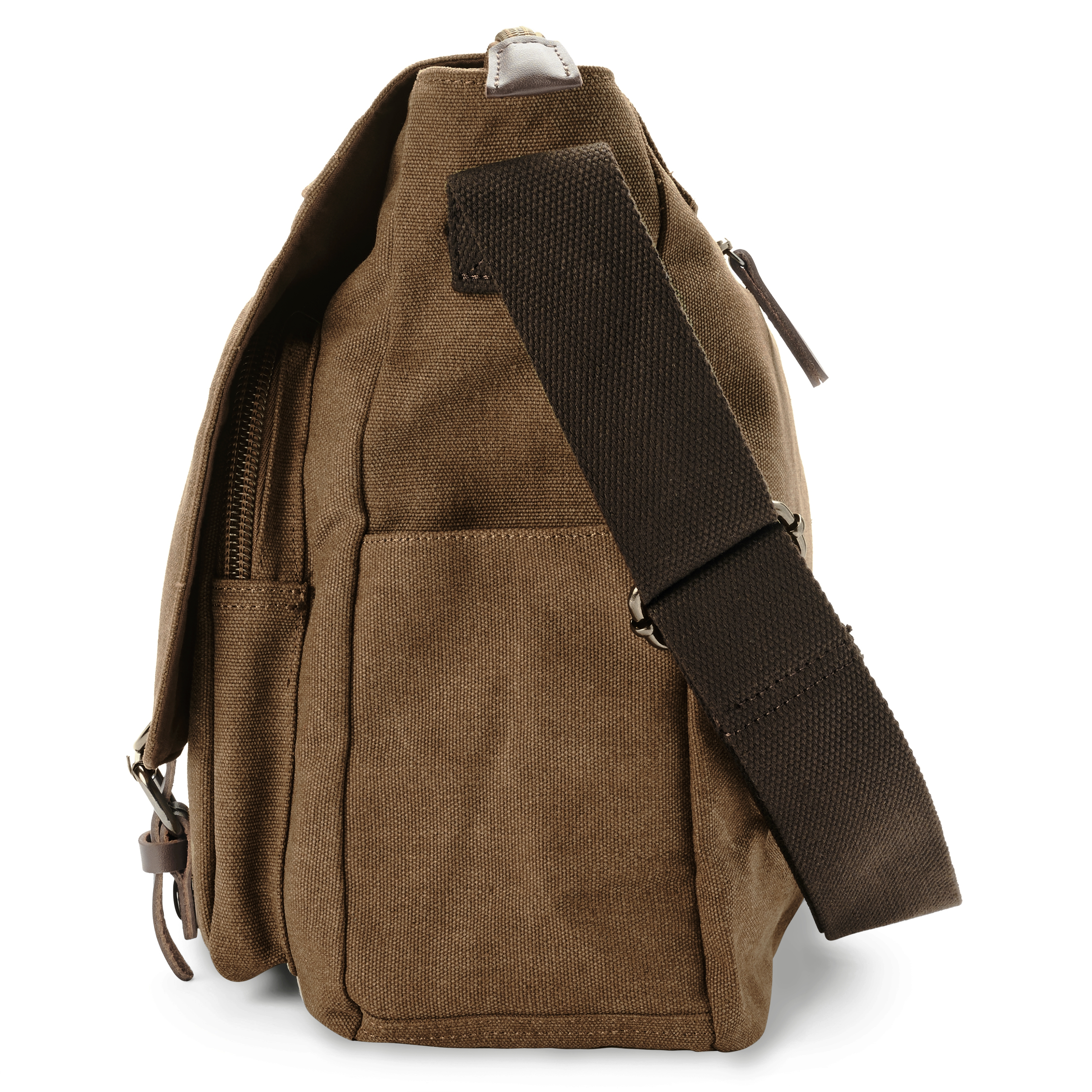 Карамеленокафява брезентова куриерска чанта - 6