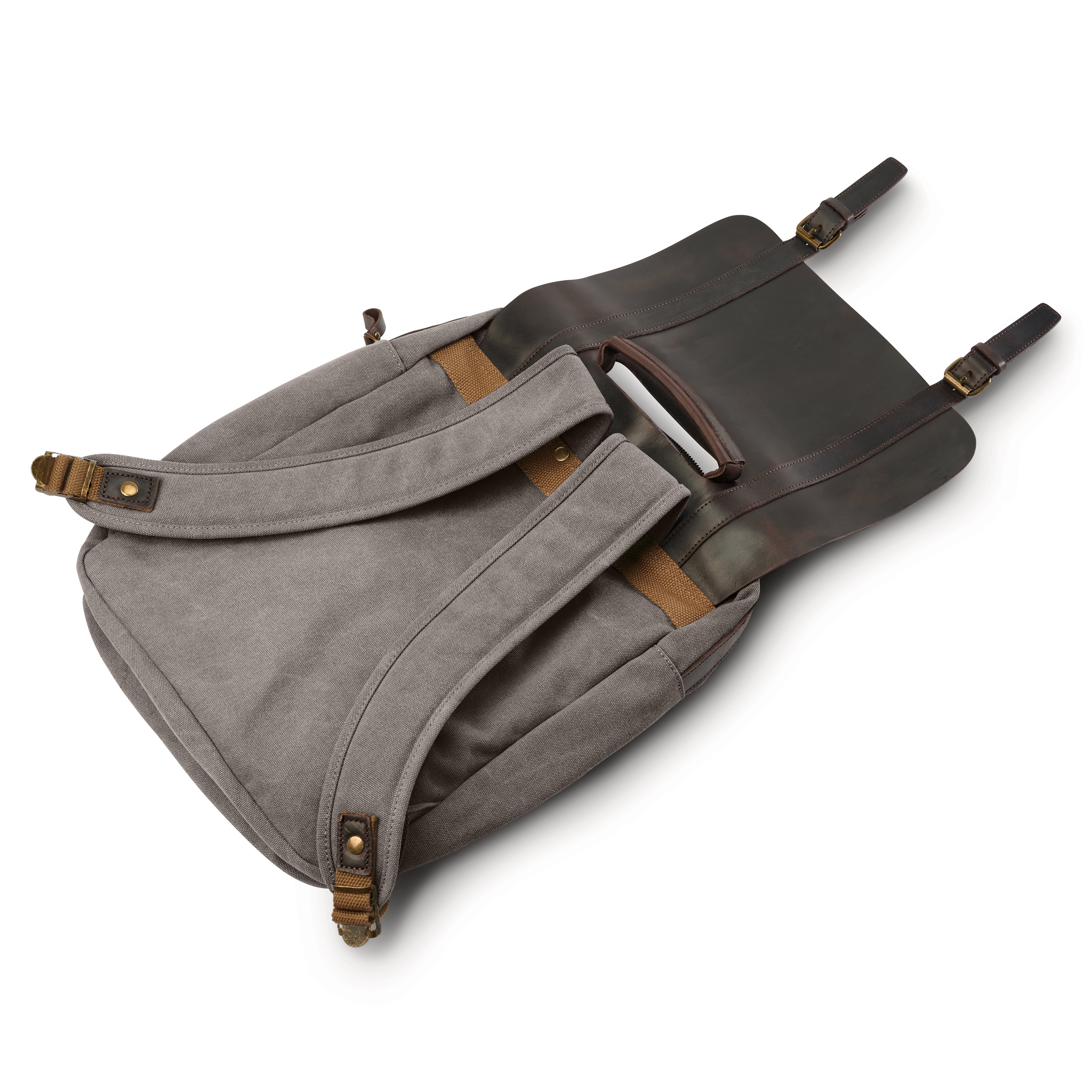 Rucsac vintage din pânză canvas gri cărbune și piele maro închis - 14