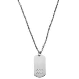 Aquarius Zodiac Silver-Tone Steel Necklace