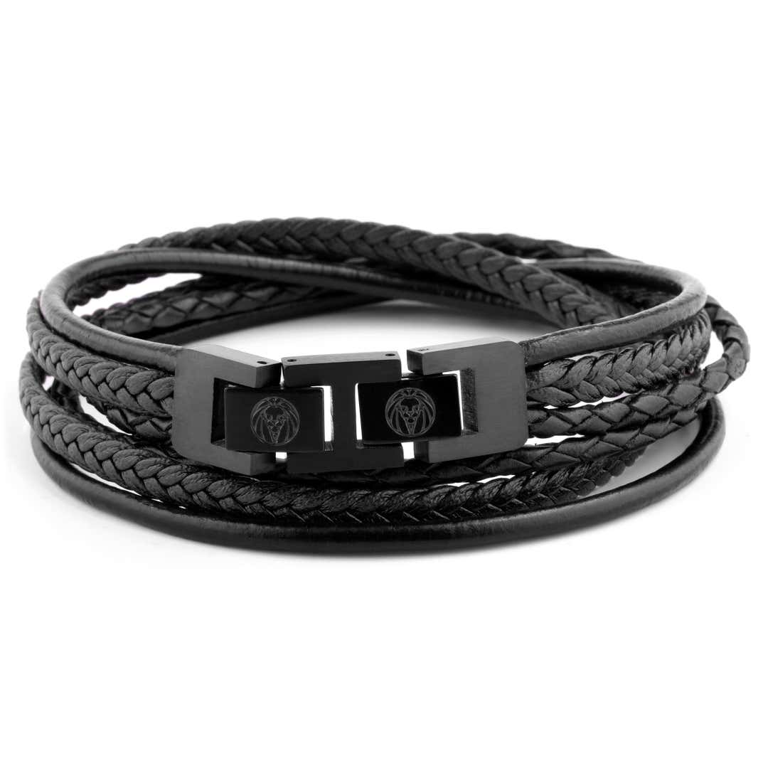 Roy | All Black Leather & Stainless Steel Wrap Bracelet | In stock ...