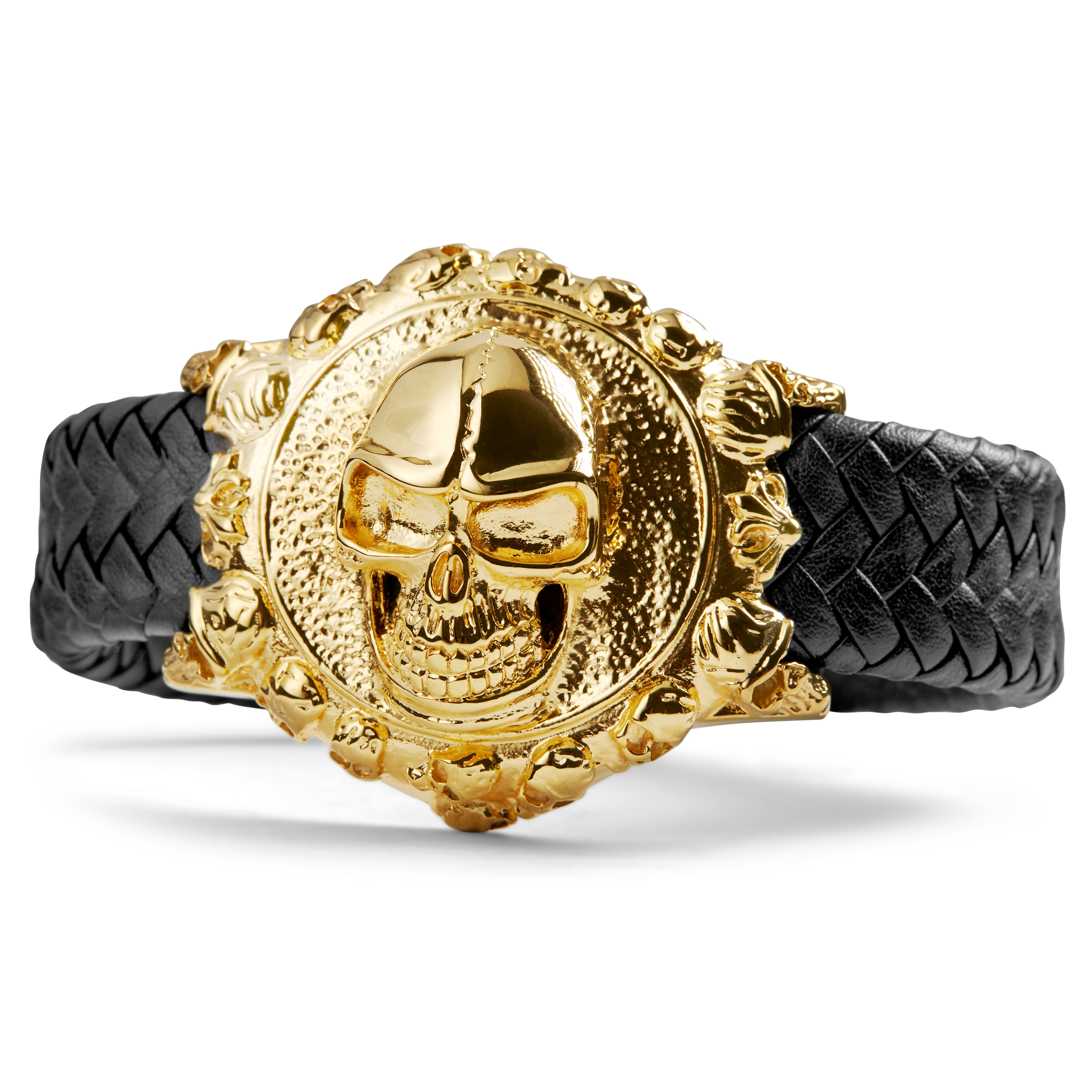 Kullanvärinen pääkalloaiheinen nahkaranneke - 6