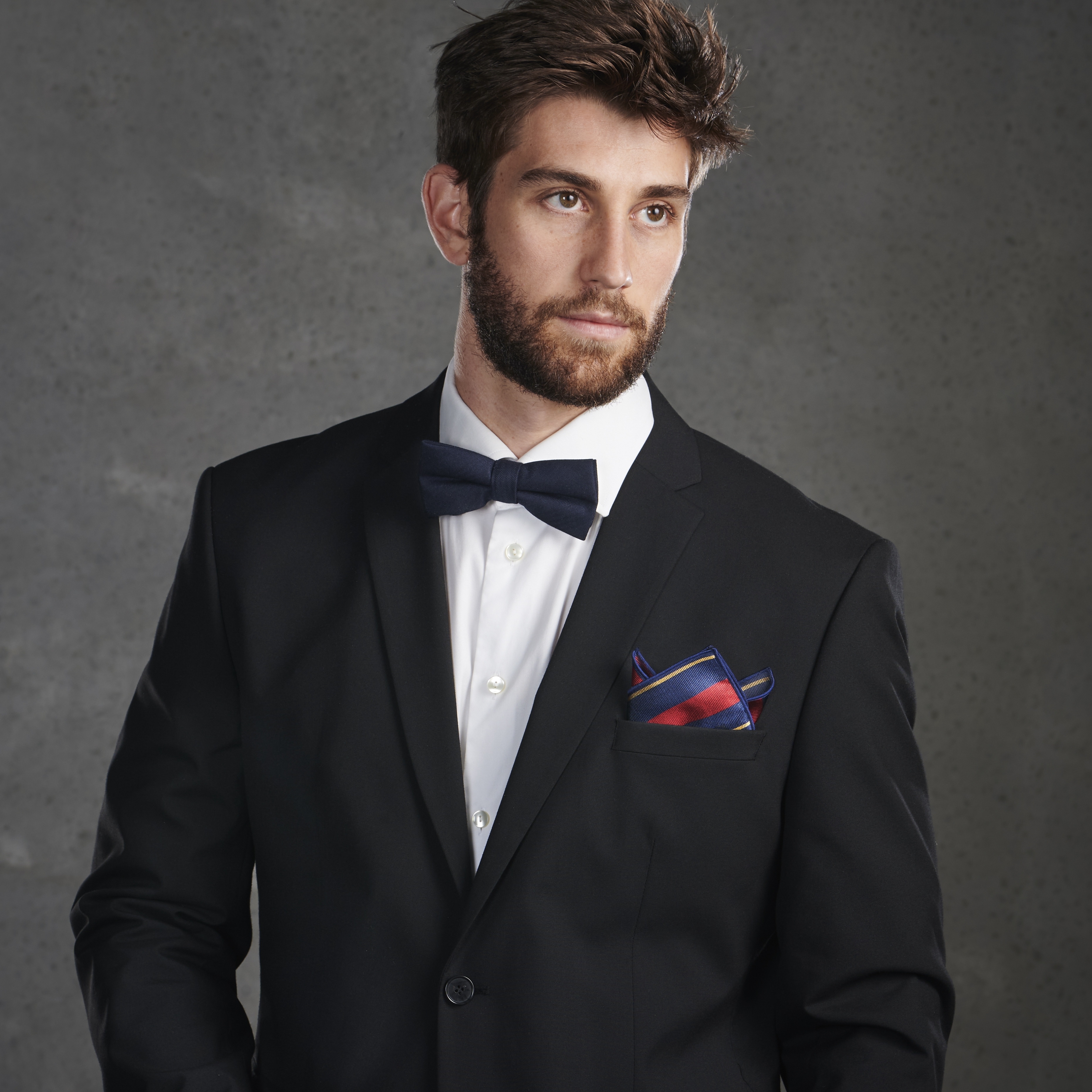 Rødt, Gyllent og Marineblått Stripet Silkelommetørkle - 4