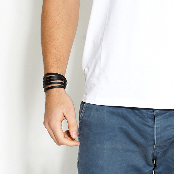 Tyndt Sort Snoet Læderarmbånd - 3