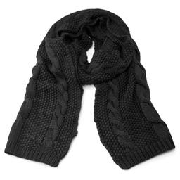 Black Merino Wool Mix Cable Knitted Scarf