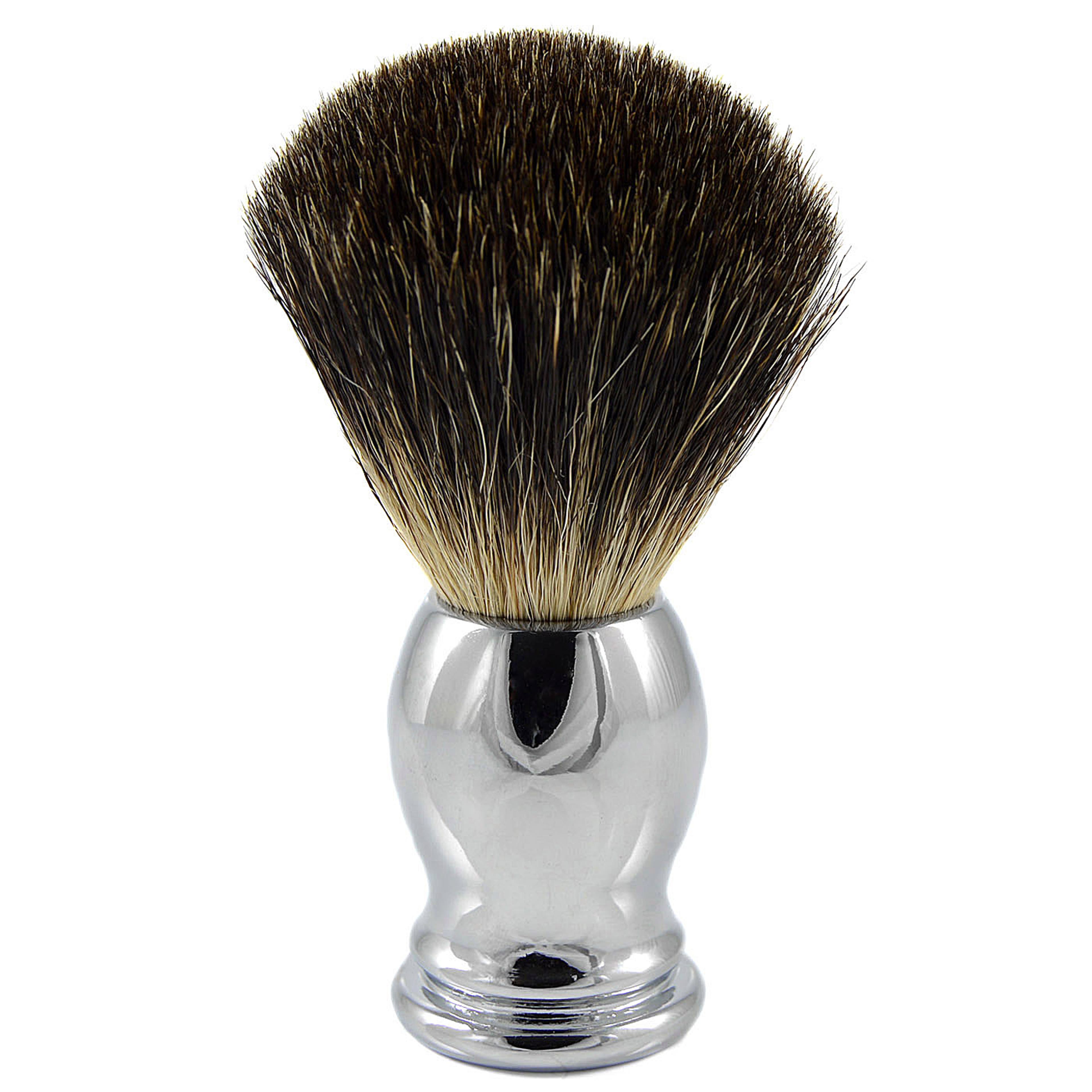 Pincel de Barbear Oval em Aço com Cerdas de Texugo Preto