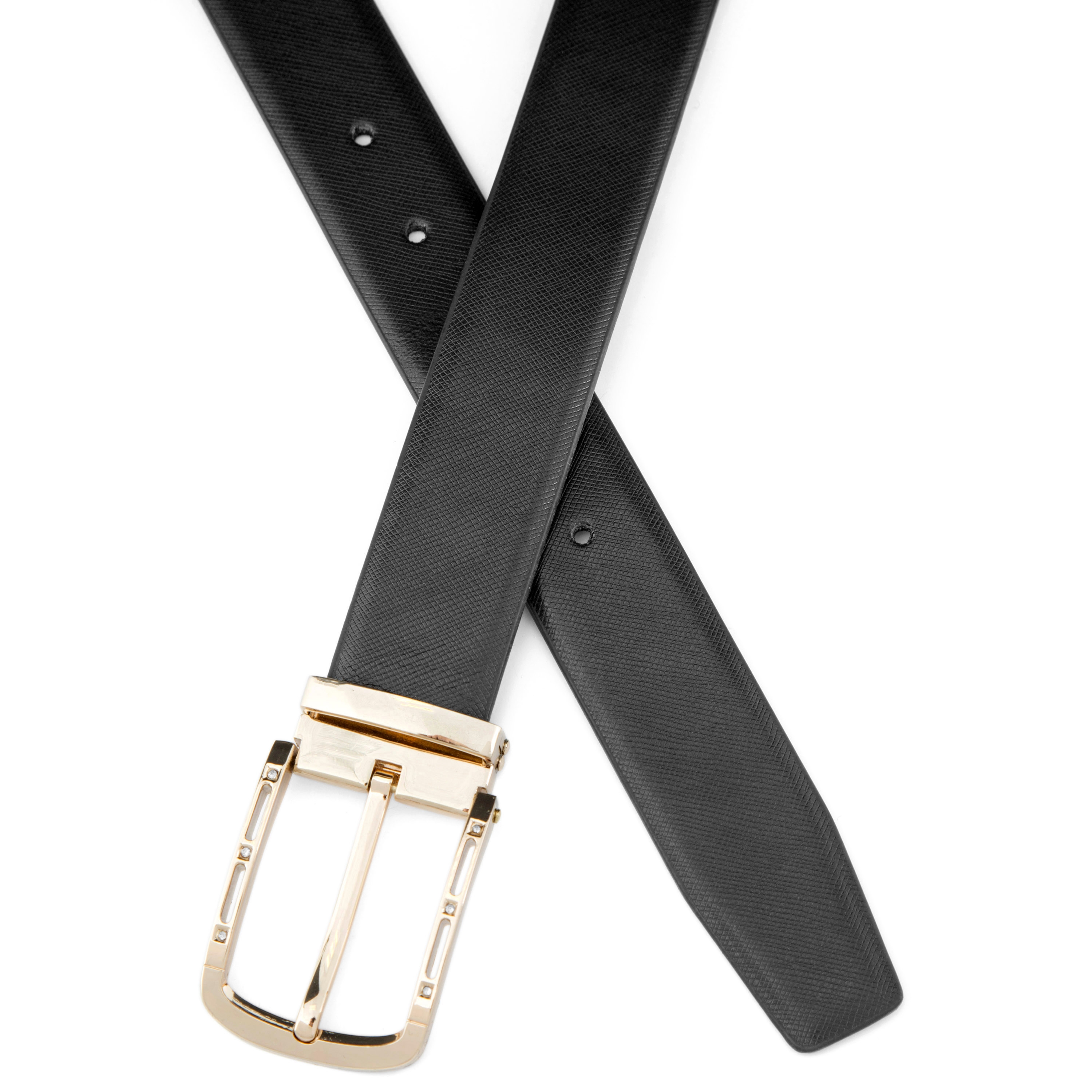 Schwarz/Goldener Ledergürtel mit Zirkonia  - 3