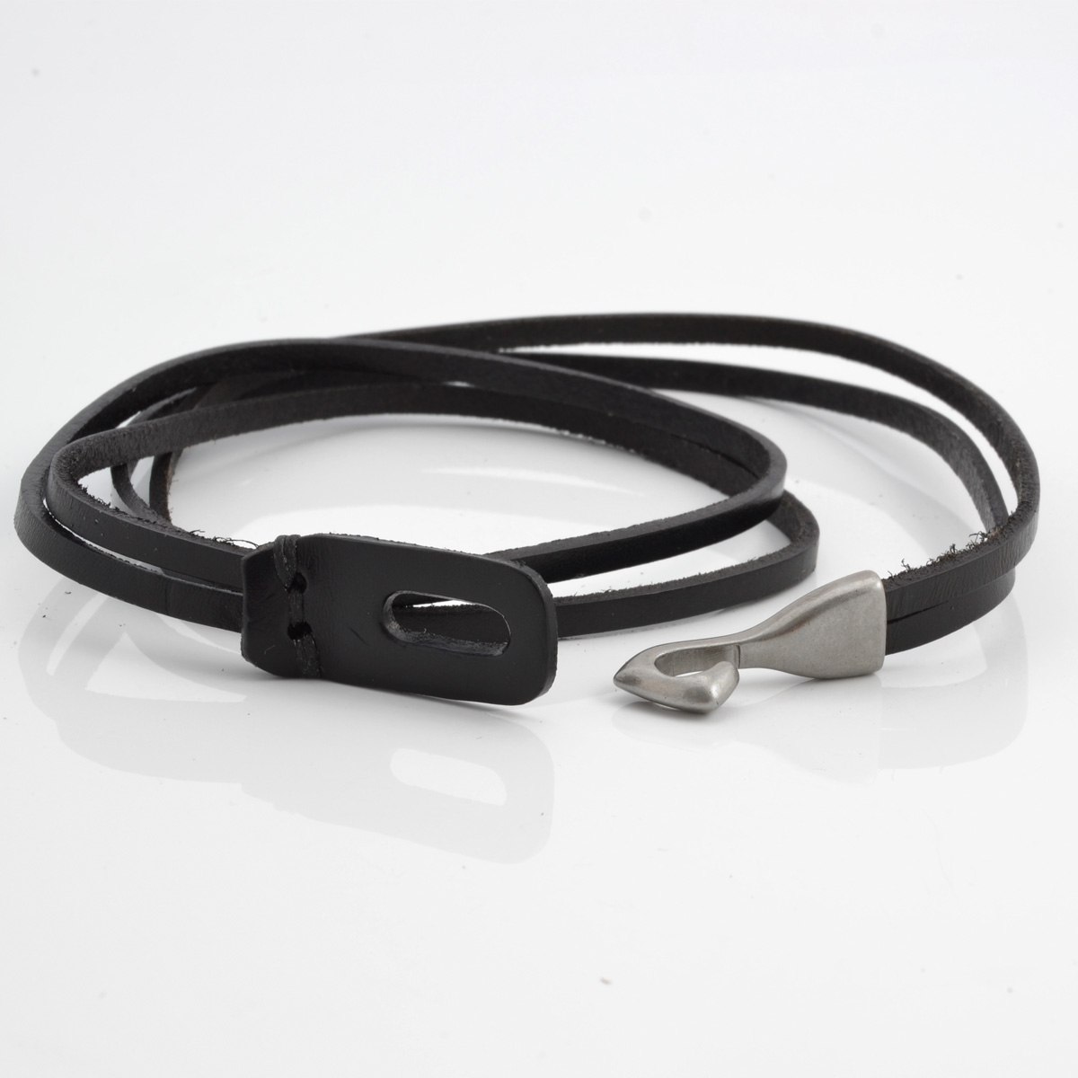 Zwarte Lederen Armband met Haaksluiting - 3