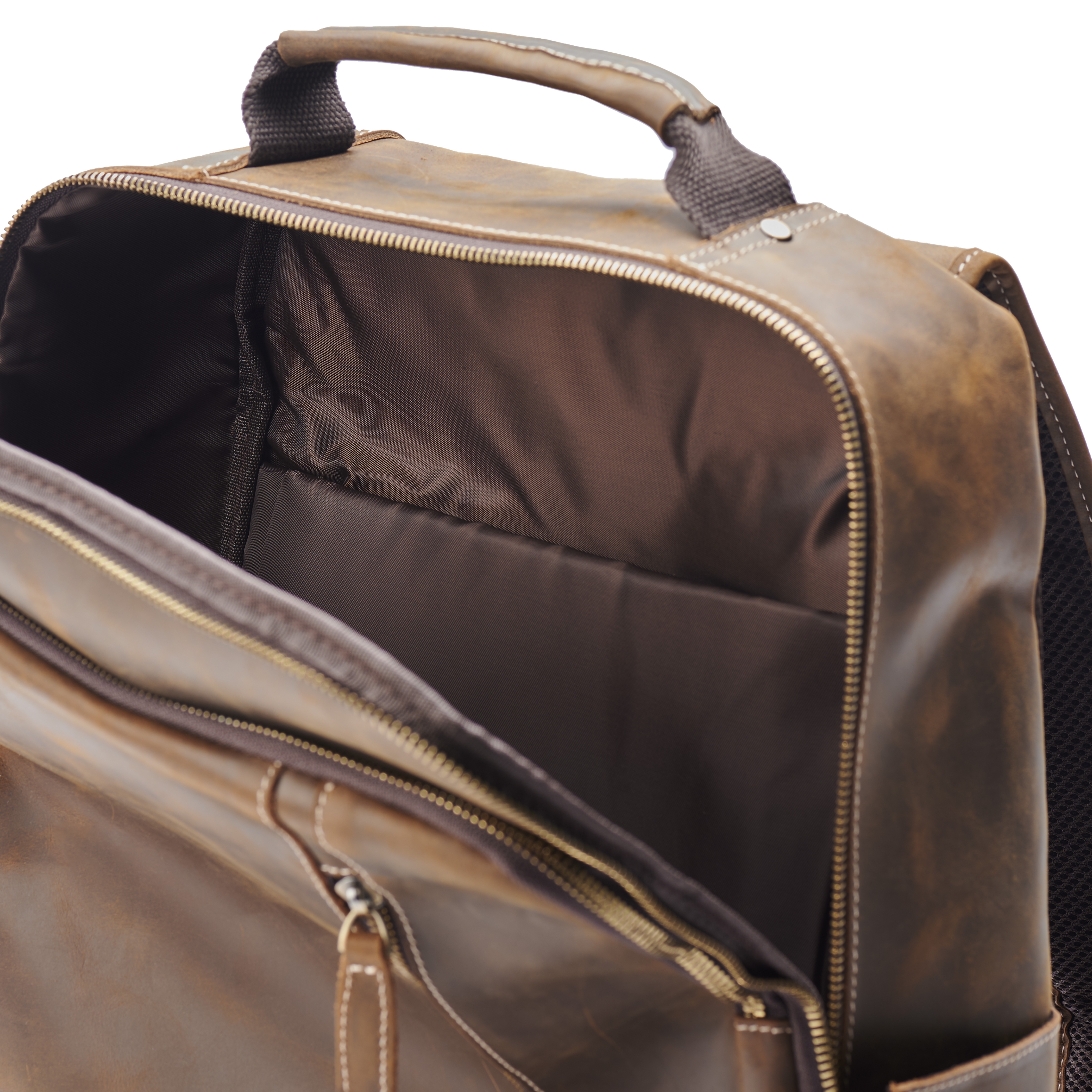 Καφέ Vintage Δερμάτινο Laptop Backpack με Θύρα Φόρτισης - 12