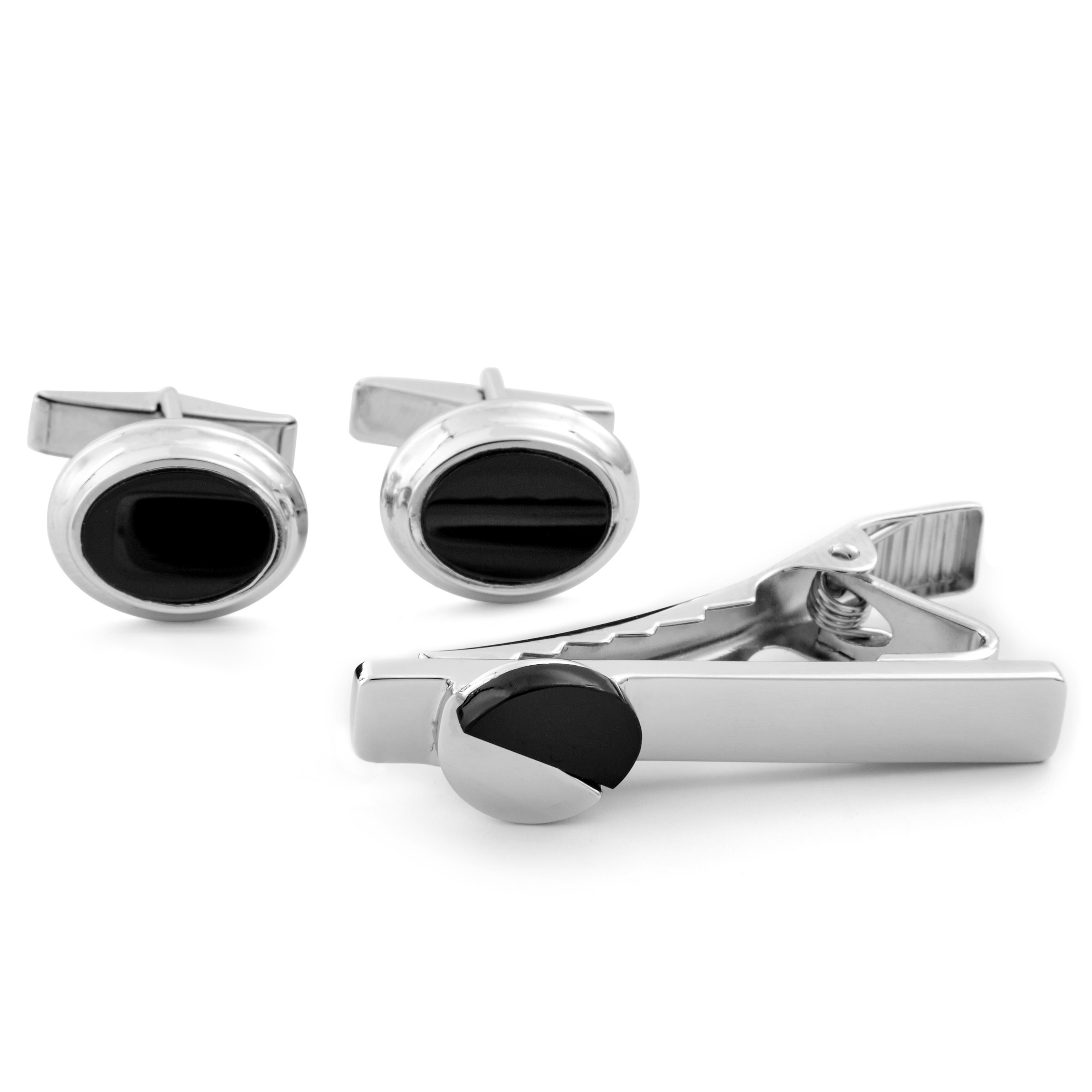 Short Black Oval 925s Silver Set - 1