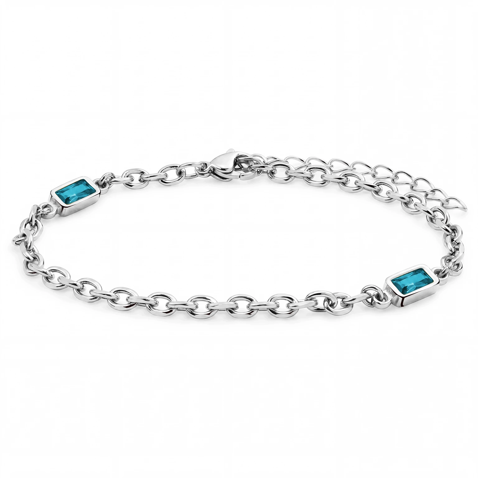 Prism | Blue Silver-Tone Crystal Glass Gemstone 2-Link Bracelet Prism | Blue Silver-Tone Crystal Glass Gemstone 2-Link Bracelet