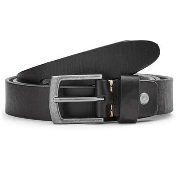 Slim Treacle Black Leather Rawhide Belt