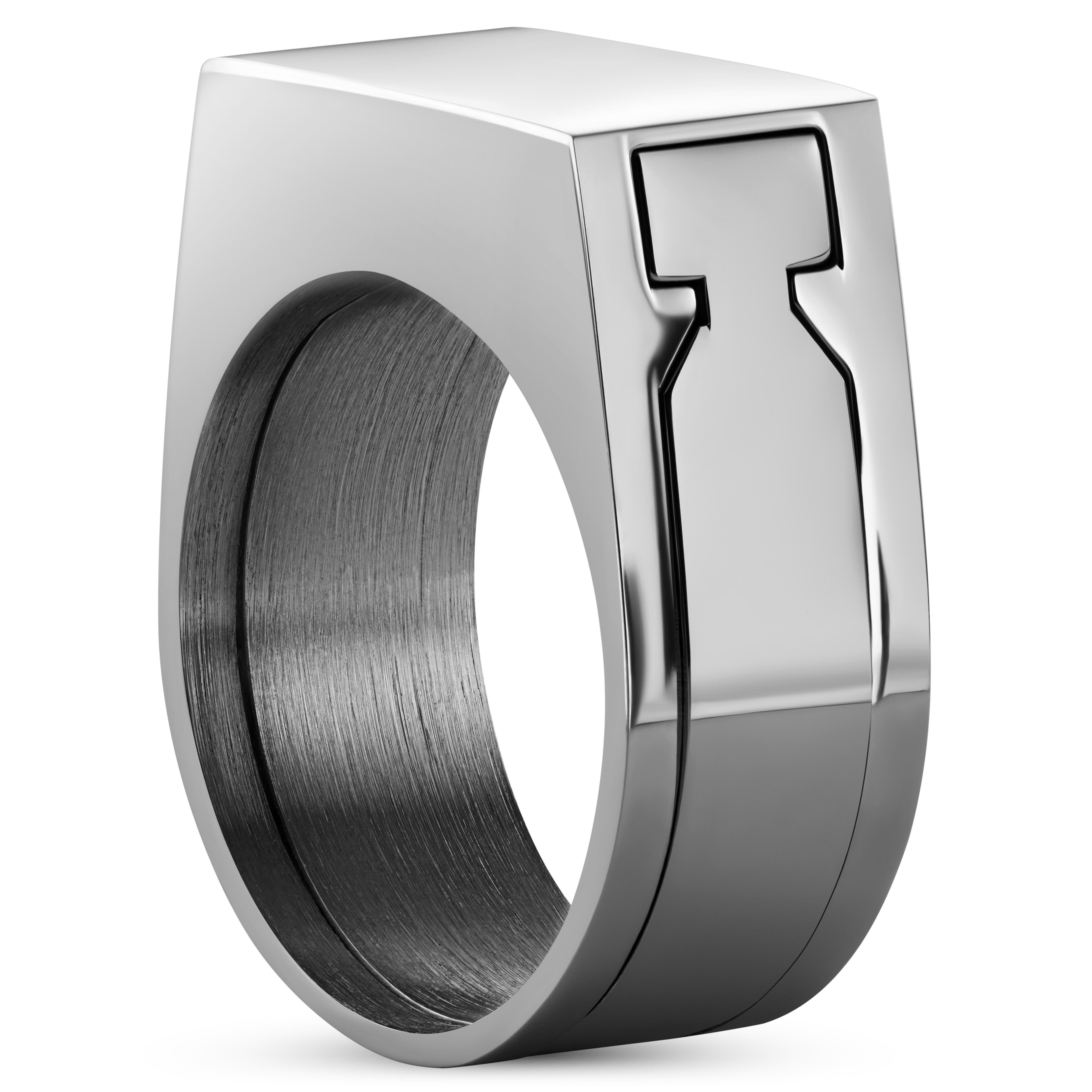 Mens Ring Silver Polished Signet Ring Mens Stainless Steel Ring
