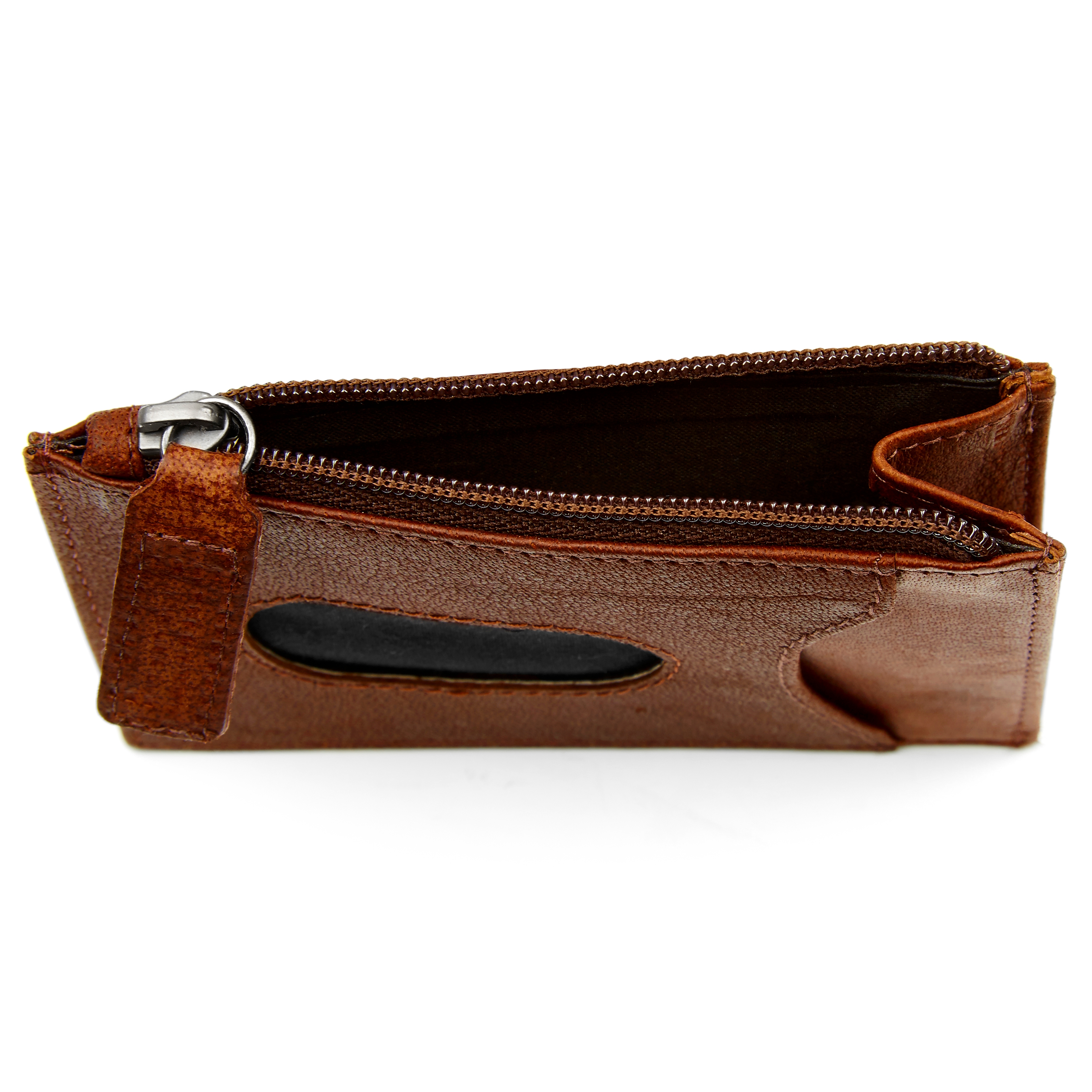 Tarjetero con cremallera de cuero marrón Oxford - 3