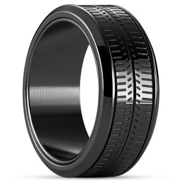 Tigris | Черен текстуриран пръстен с подвижна част 9 мм