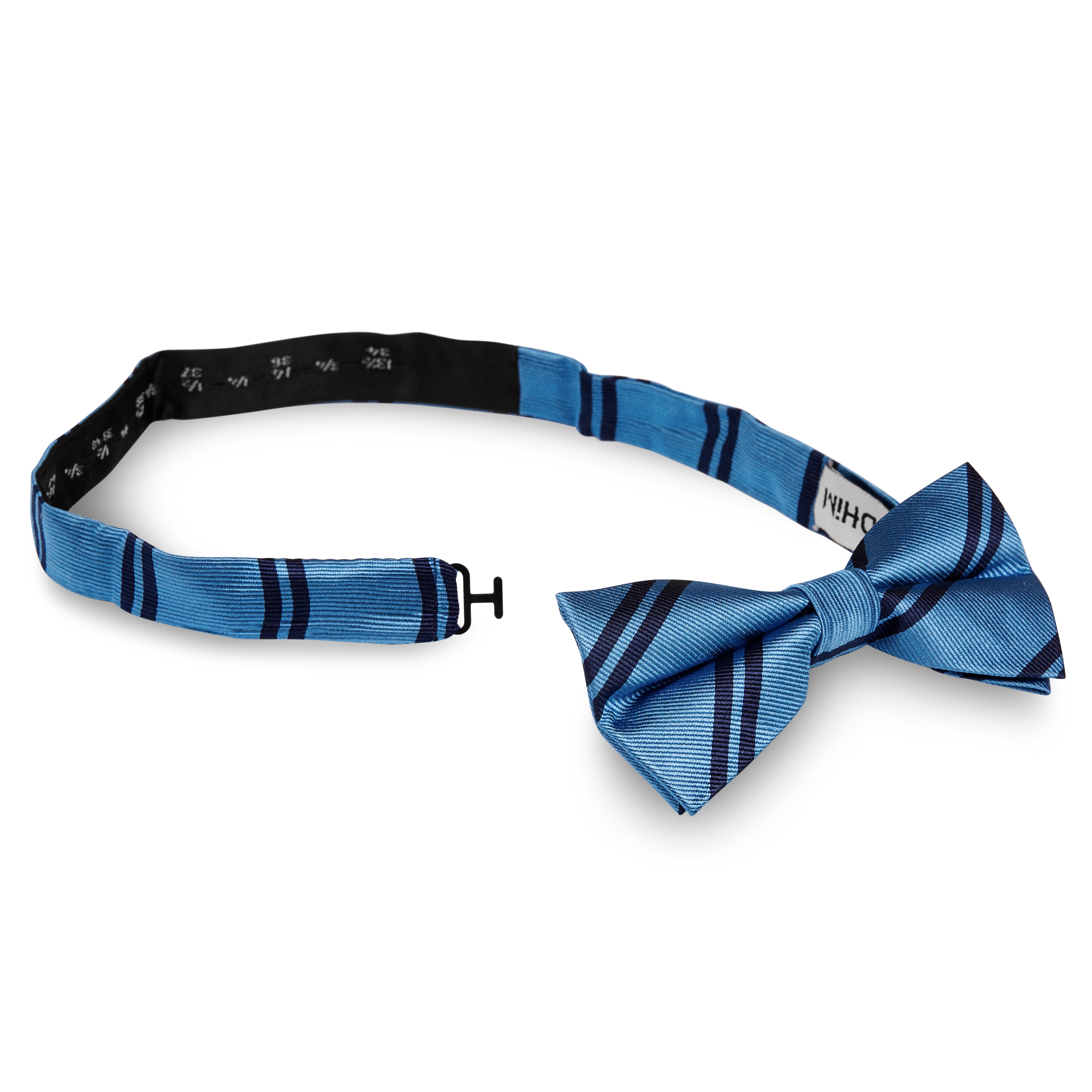 Navy Twin Stripe Blue Silk Pre-Tied Bow Tie - 2