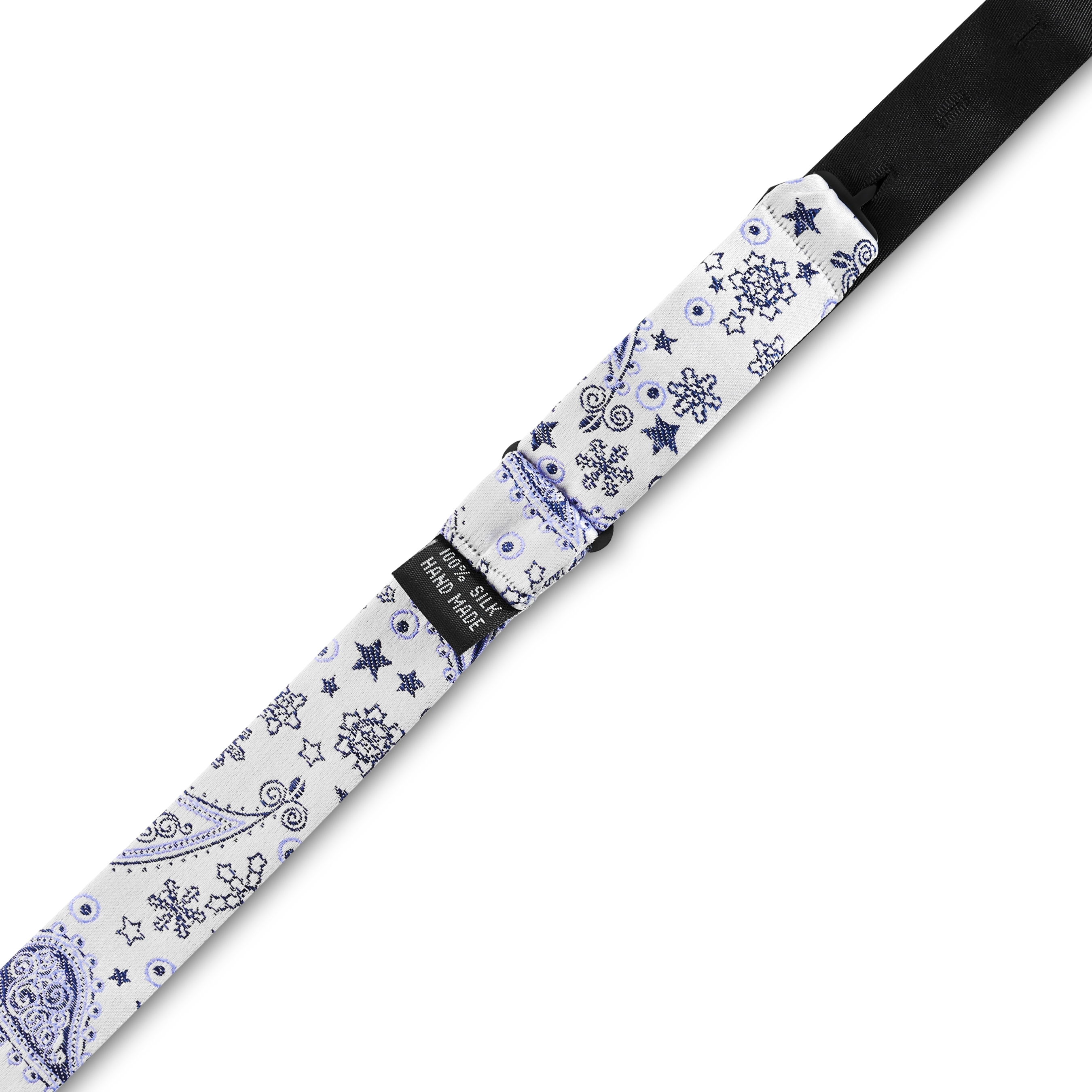 White & Blue Paisley Pattern Silk Self-Tie Bow tie - 5
