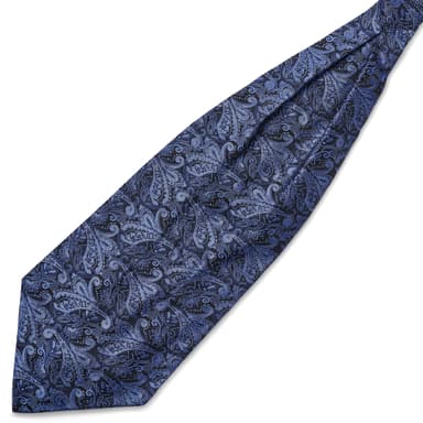 Marineblau & Hellblaues Ascot aus Seide mit Paisley-Muster Marineblau & Hellblaues Ascot aus Seide mit Paisley-Muster
