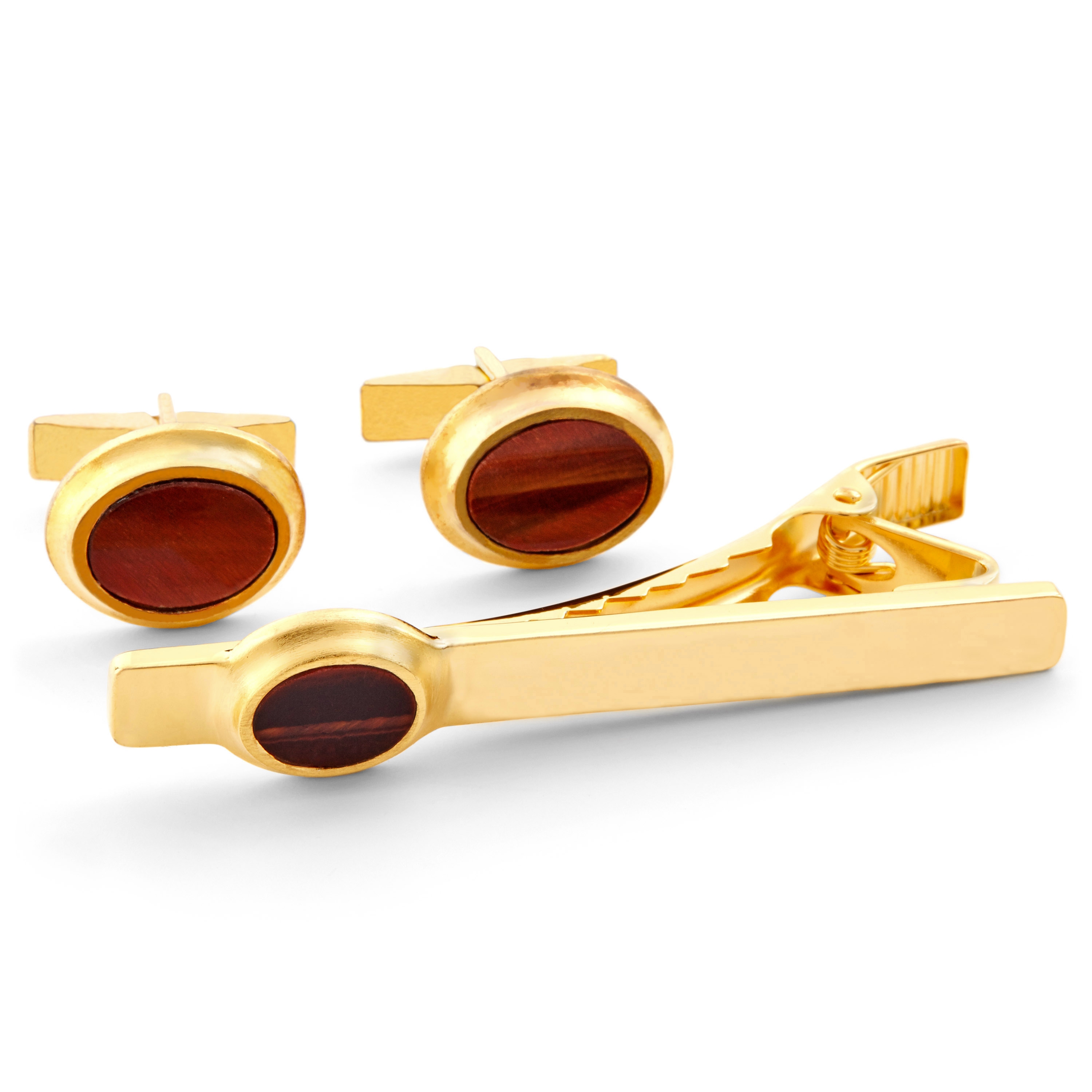 Röd Sten Guldpläterad 925s Silver Långt Set - 1