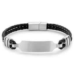Nomen | Black Leather and Silver-tone ID Plate Bracelet
