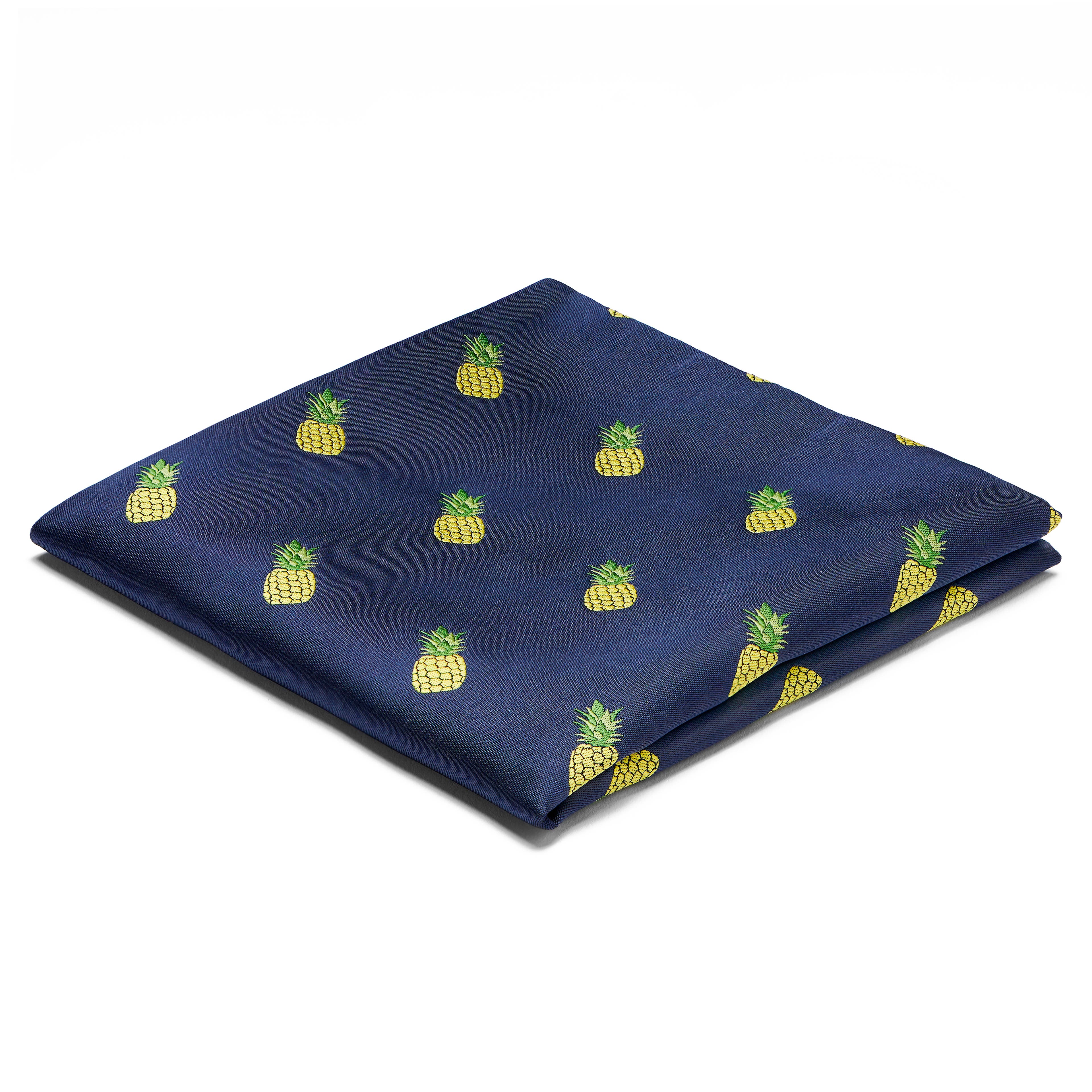 Navy Blue & Pineapple Pattern Pocket Square