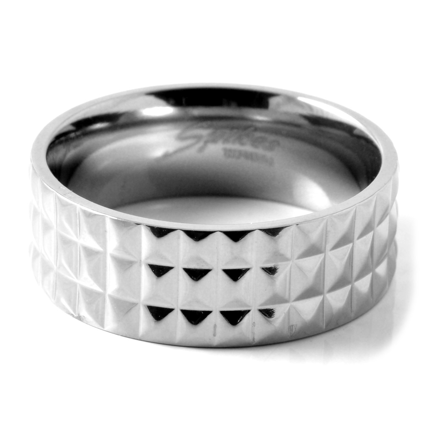 Silberfarbener Titanring im Nieten-Look - 2