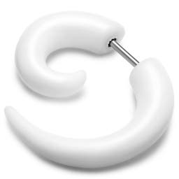 Satago | Orecchino a bottone finto plug dilatatore a spirale in acciaio inossidabile e acrilico bianco