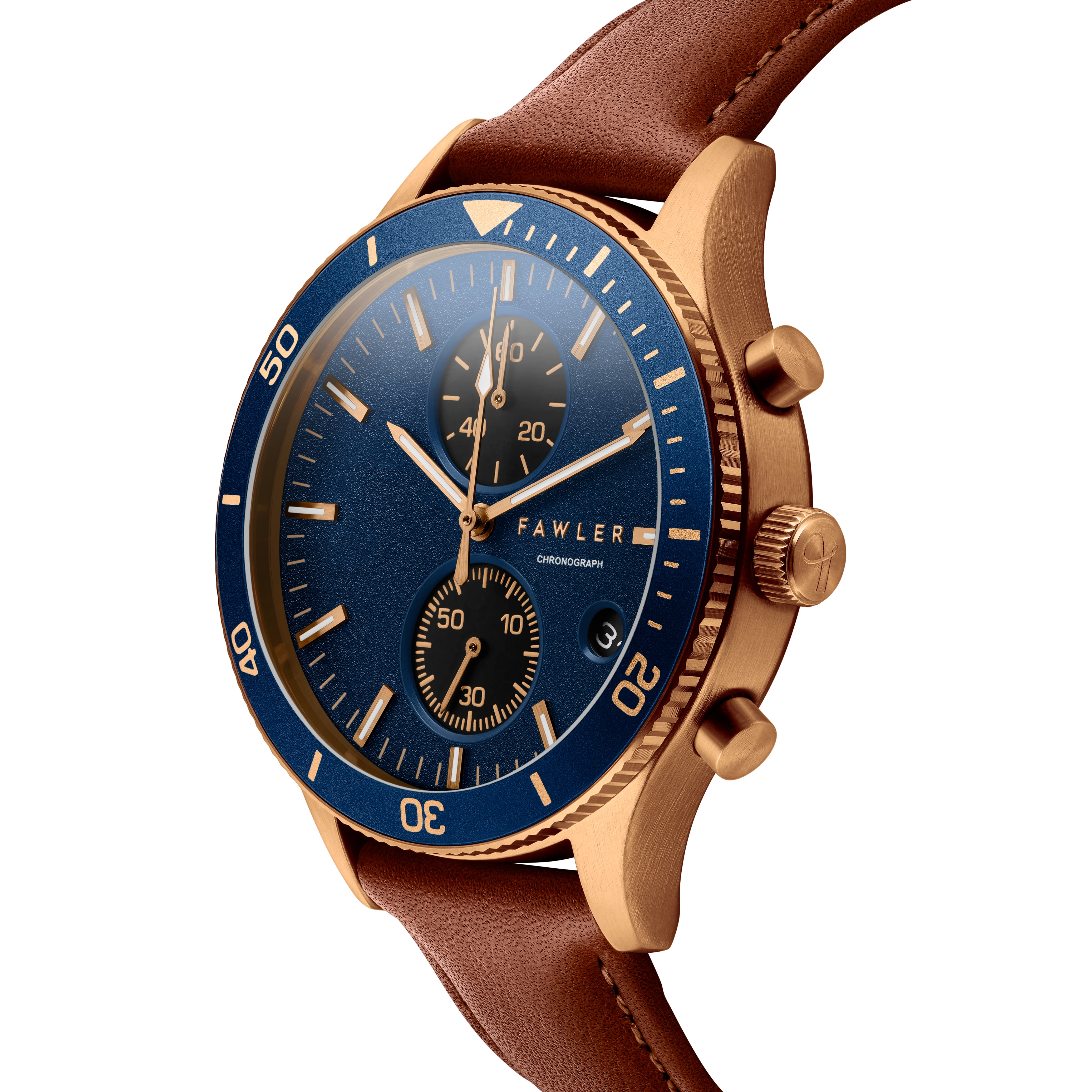 Aeris | Barna sárgaréz kronográf karóra kék számlappal - 3