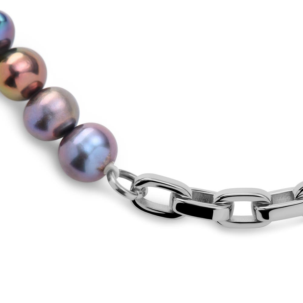 hover: Ocata | Silver-Tone Anchor Chain & Black Pearl Bracelet hover: Ocata | Silver-Tone Anchor Chain & Black Pearl Bracelet