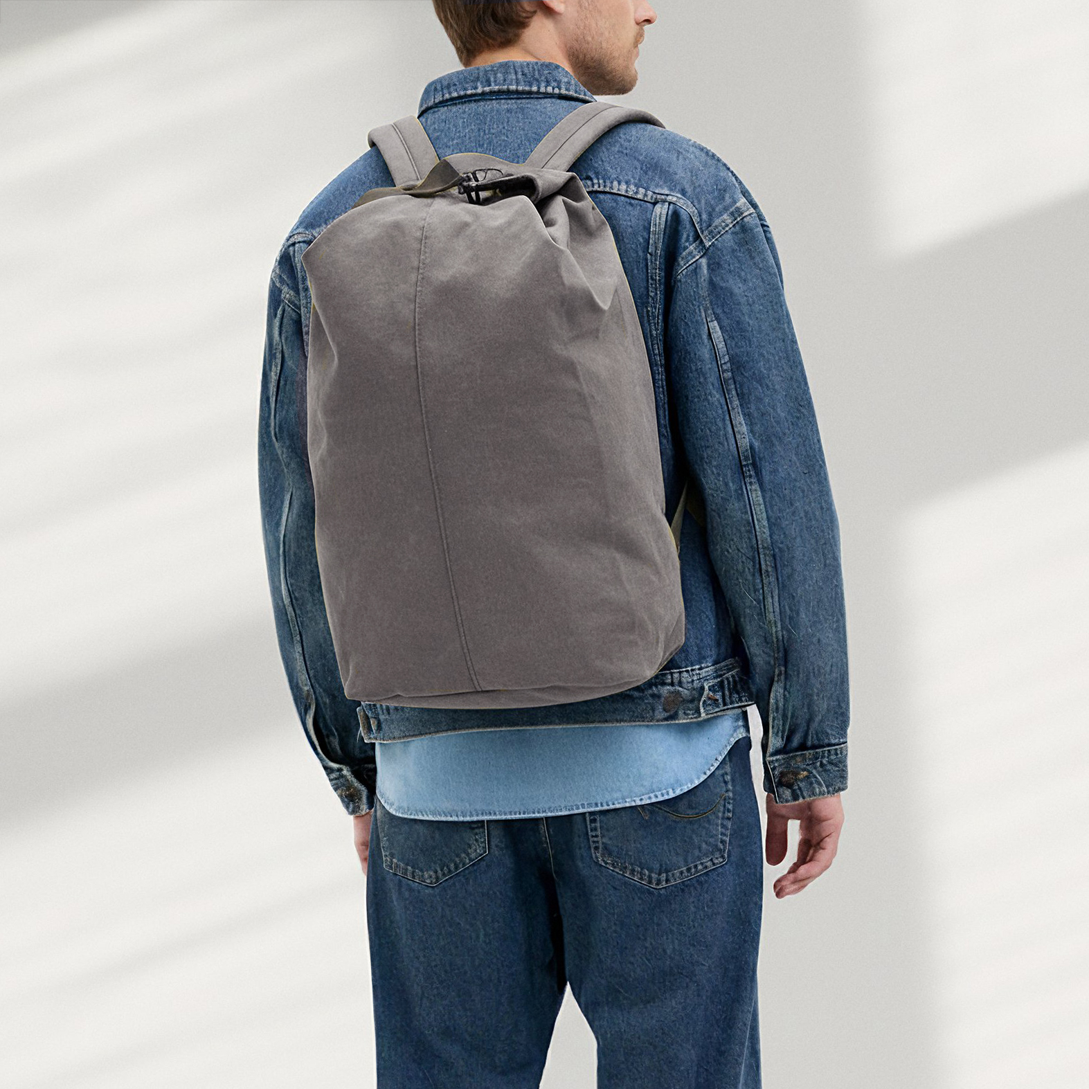 Grauer Canvas-Rucksack im Vintage-Stil - 3