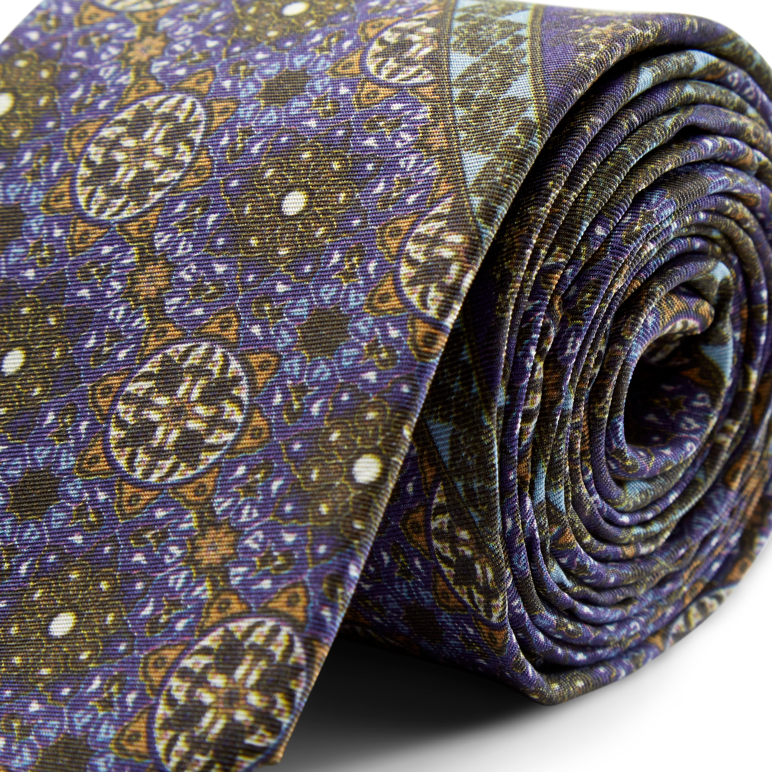 Purple & Green Patterned Silk Tie - 2