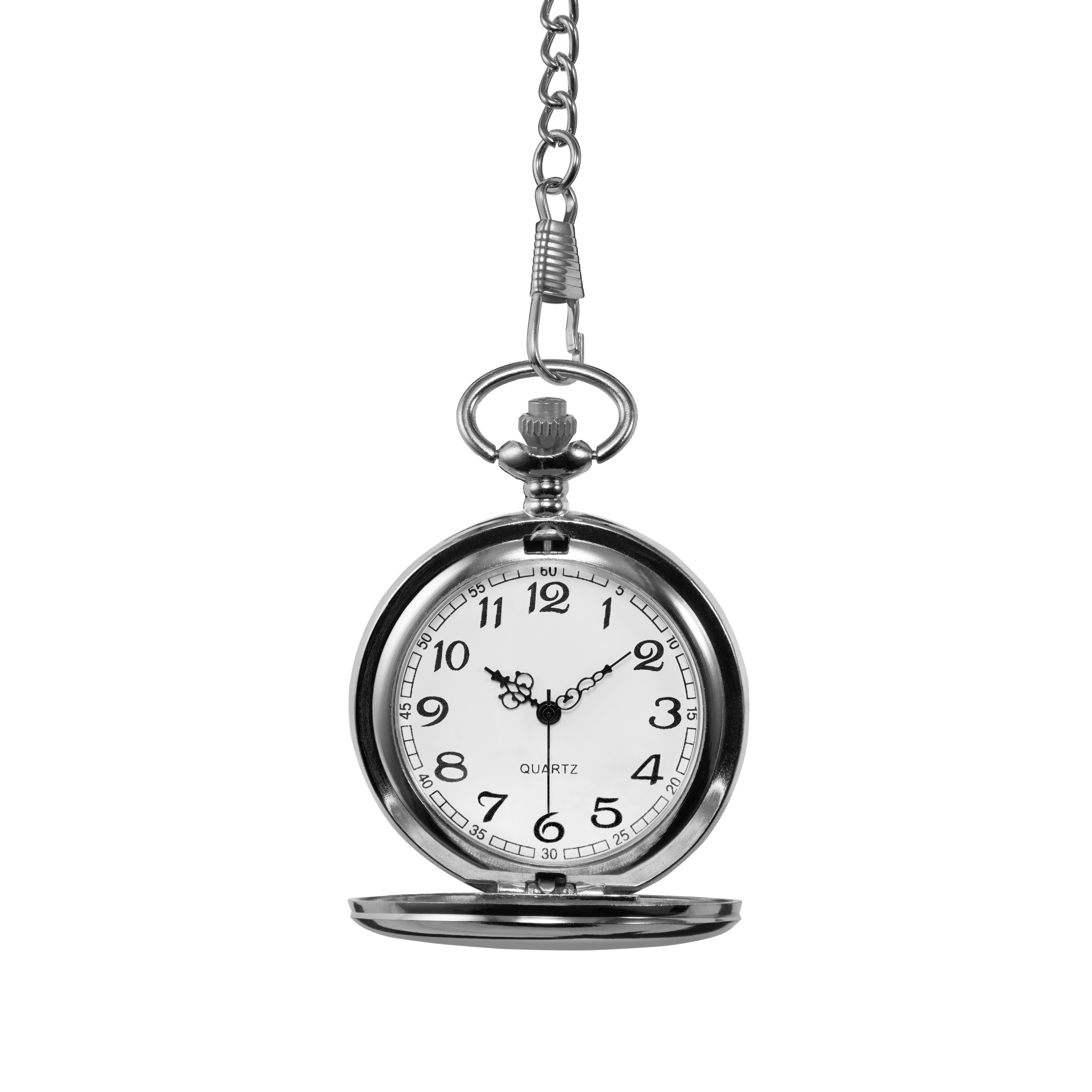 Silver-Tone Pocket Watch With White Dial - 2
