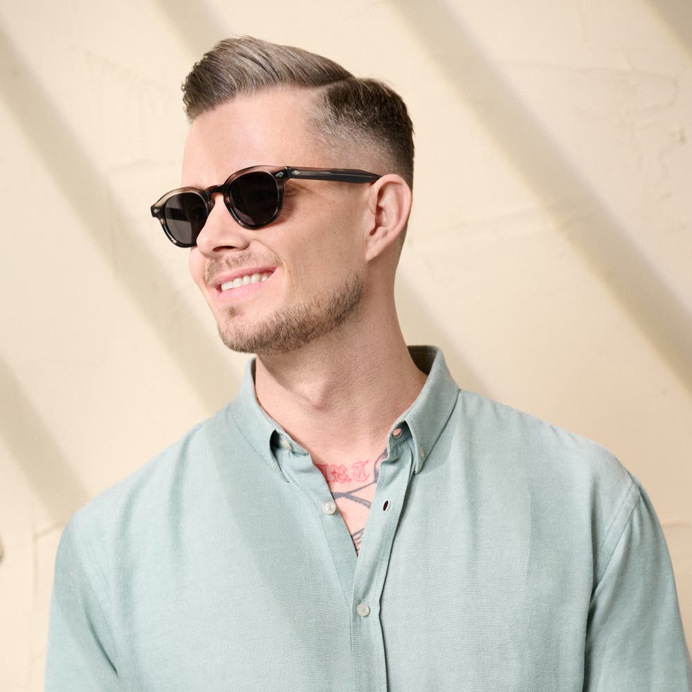 hover: Monochrome Tortoiseshell Round Horn Rimmed Polarised Sunglasses hover: Monochrome Tortoiseshell Round Horn Rimmed Polarised Sunglasses