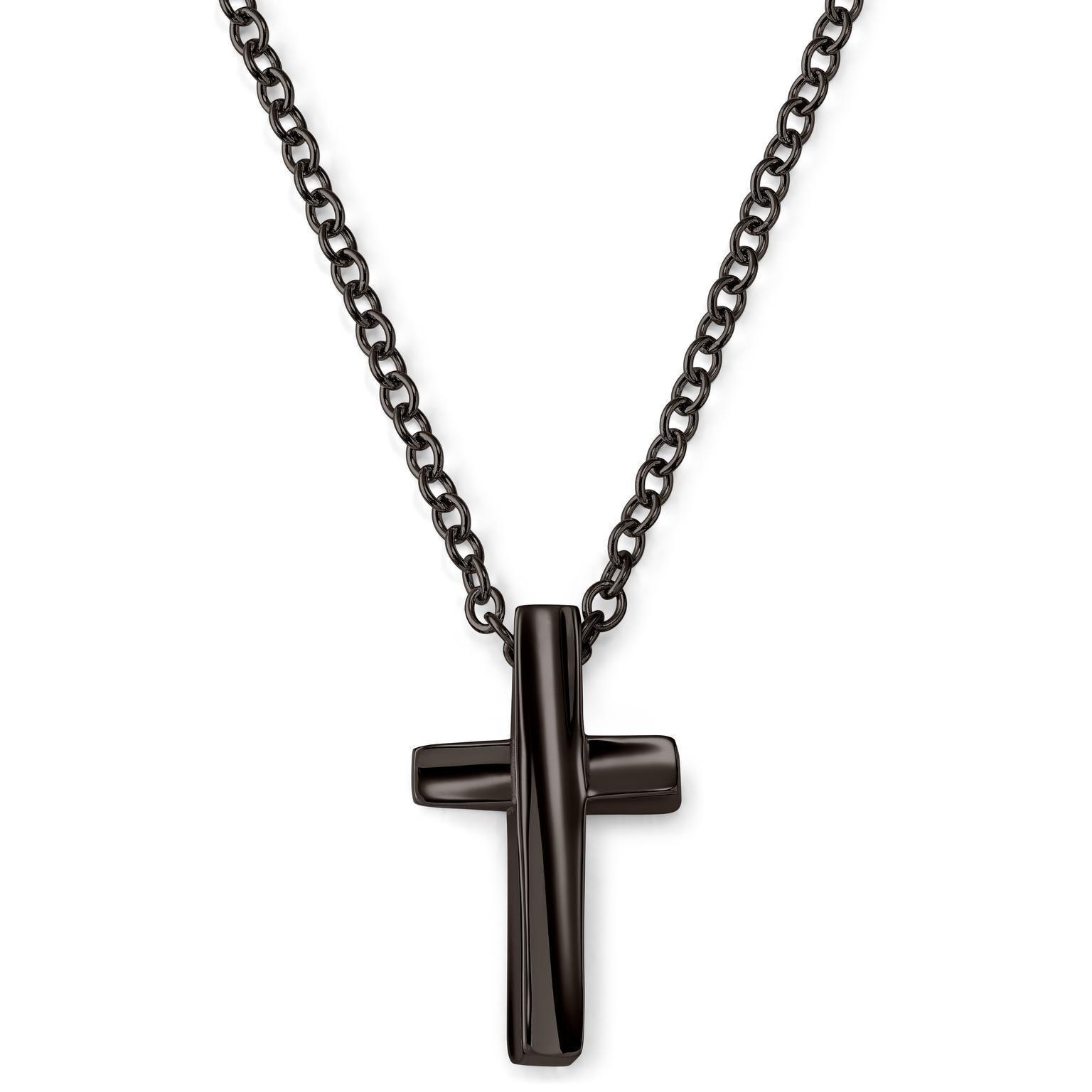 Gunmetal Stainless Steel With Curvy Cross Cable Chain Necklace Gunmetal Stainless Steel With Curvy Cross Cable Chain Necklace