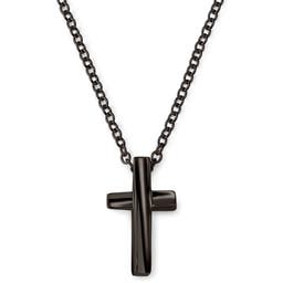 Gunmetal Stainless Steel With Curvy Cross Cable Chain Necklace
