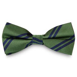 Navy Twin Stripe Green Silk Pre-Tied Bow Tie